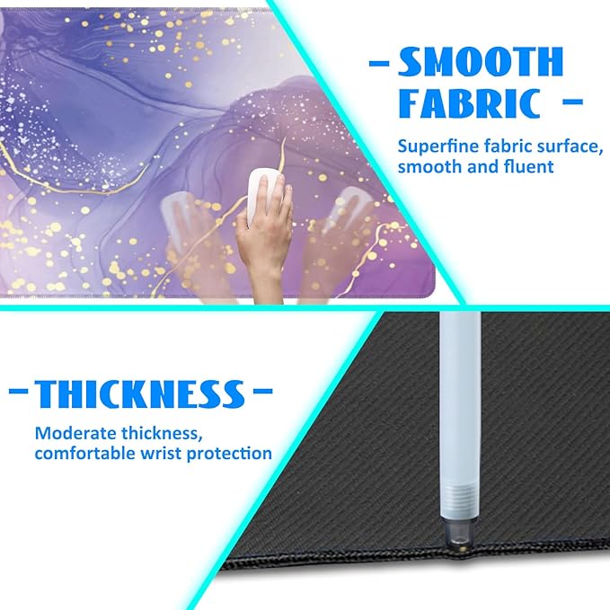 Desk Mat, Purple Rose and Lavender Liquid Marble Extended Gaming Mouse Pad Large, 35.4"x15.7" Big Mouse Pad with Non-Slip Base and Stitched Edge, Long Computer Keyboard Mouse Mat for Home Office Work