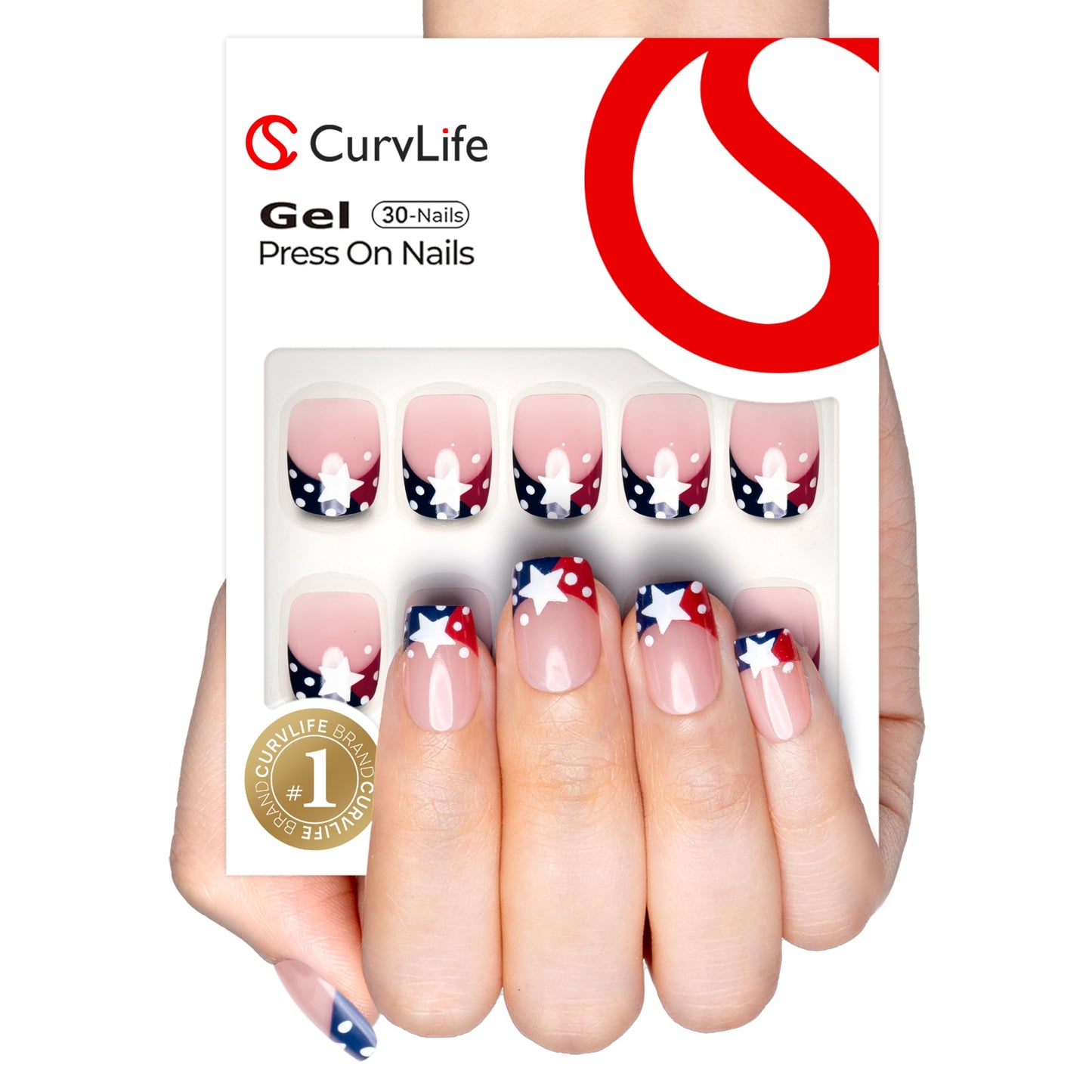 Curvlife Press on Nails Acrylic Fake Nails with Short Square Design Full Cover False Nails for Women Reusable Nail Kit with Nail Glue Adhesive