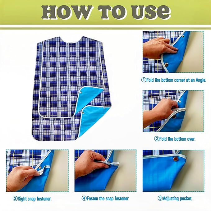 Adult Bibs-2 Pcs Washable Clothing Protectors for Elderly Seniors and Disabled | Waterproof Adult Bibs for Women & Men（L）