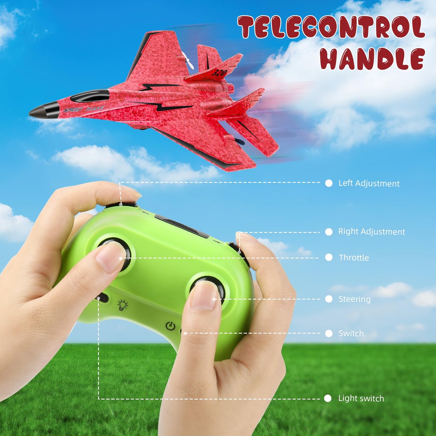 Wireless Airplane Toy - 2.4GHZ RC Glider with Lights, Remote Control Airplane for Adults & Kids