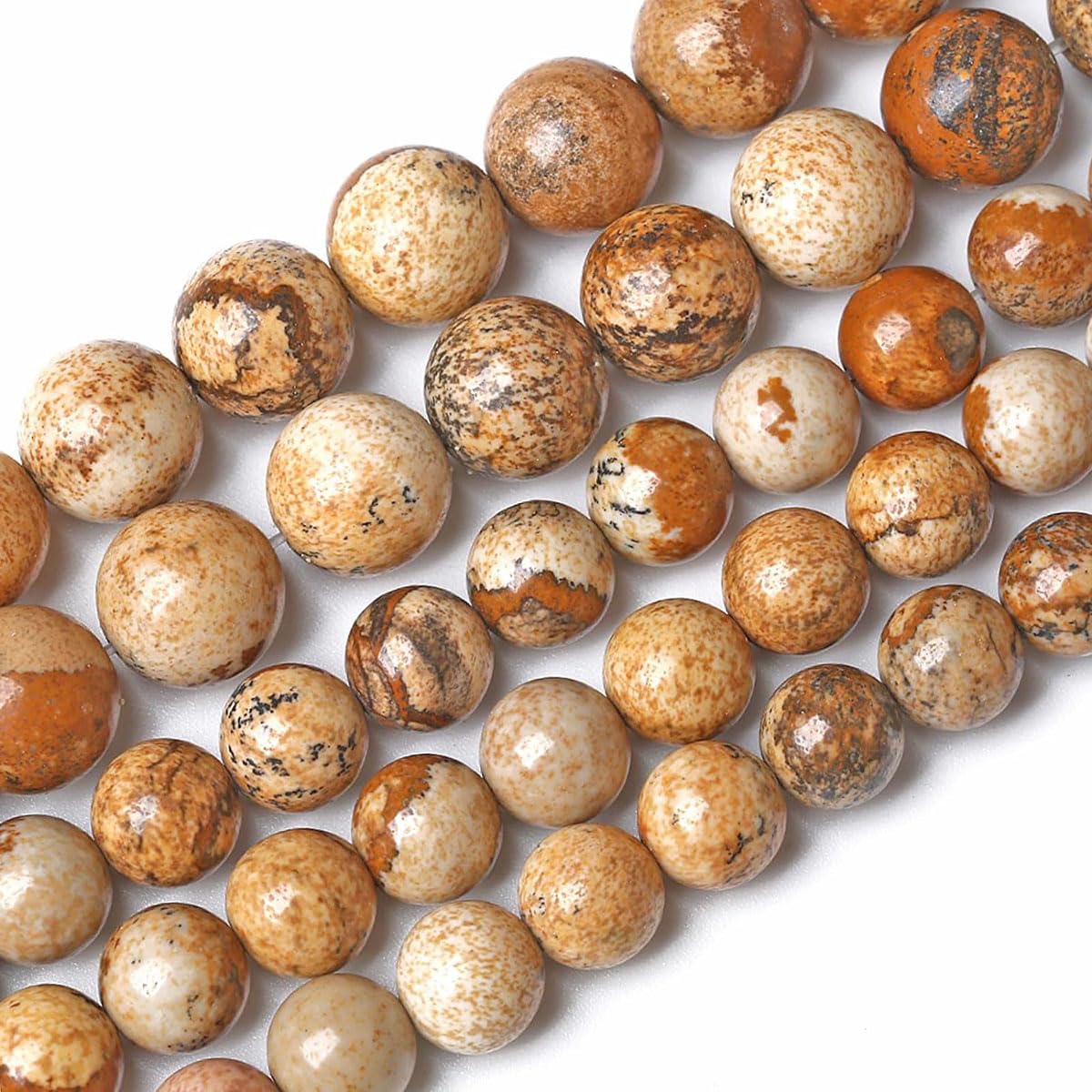8mm Natural Picture Jasper Beads Round Semi Precious Gemstone Loose Beads for Jewelry Making (47-50pcs/strand)
