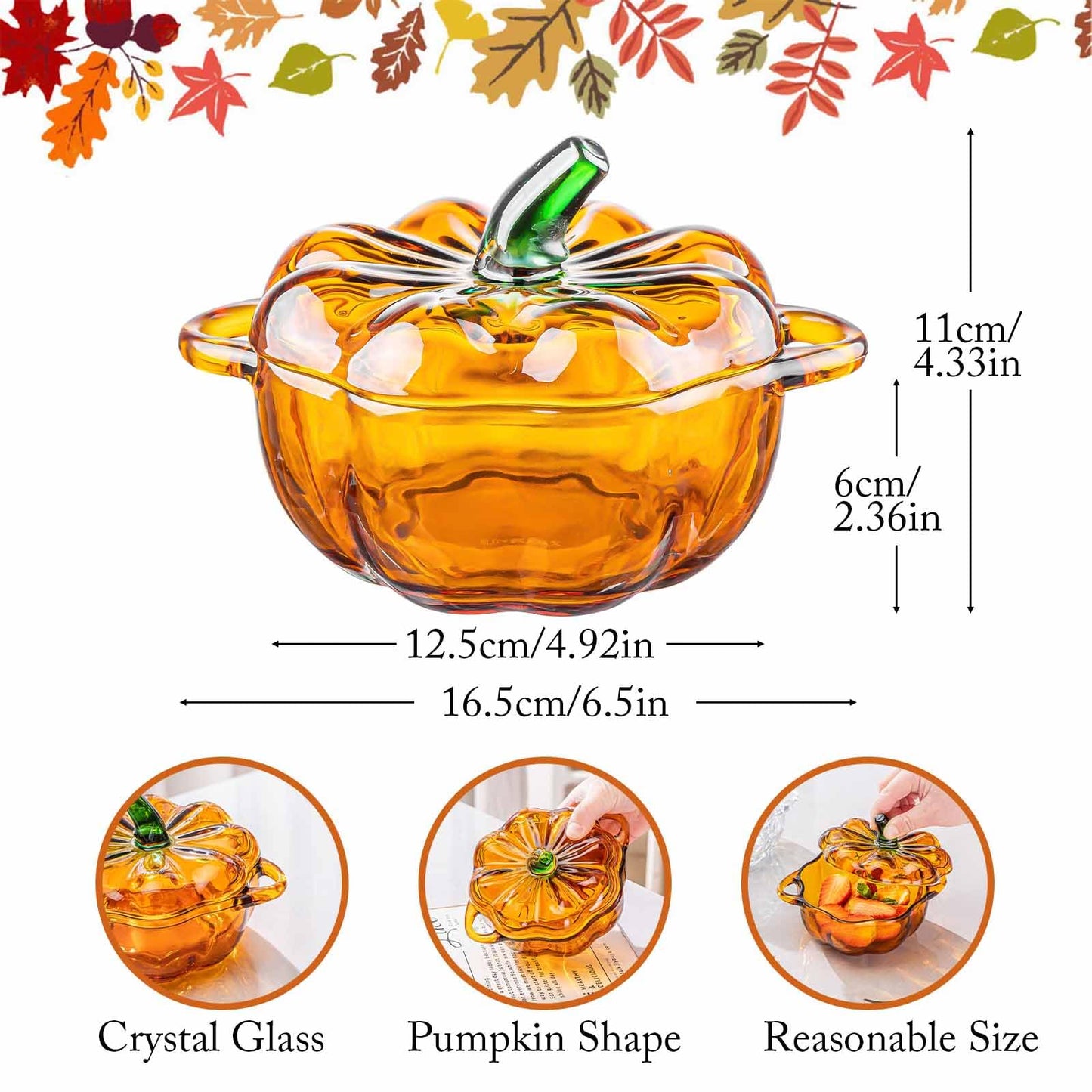 Gkesgm Pumpkin Shape Crystal Glass Candy Serves, Crystal Glassware, Perfect Storage & Decor,Thanksgiving Servers Dessert Plate Snack Bowl