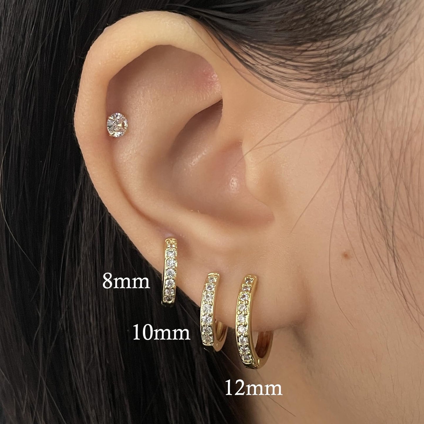 Small Gold Hoop Earrings Sterling Silver Stud Earrings for Women 6 Pairs Hypoallergenic Tiny Cubic Zirconia Stud Set Cartilage Hoops