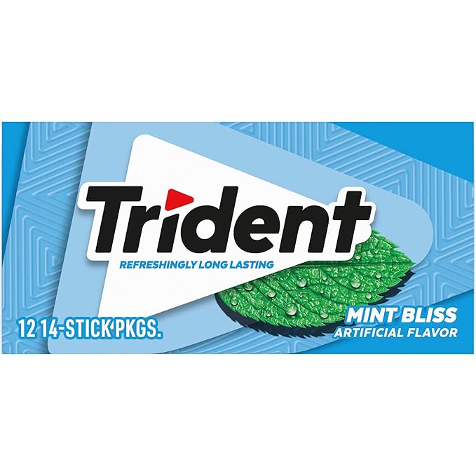 Trident Mint Bliss Sugar-Free Chewing Gum, 12 Packs of 14 Pieces (168 Total Pieces)