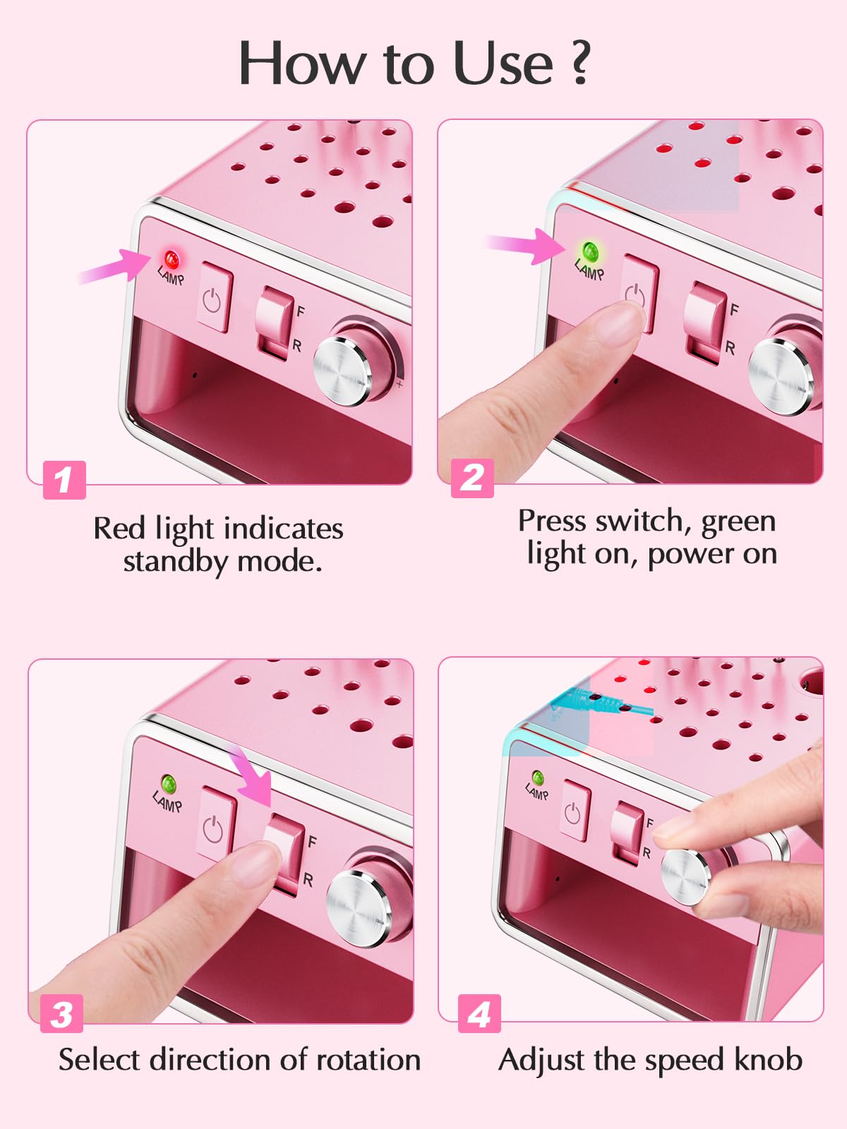 Subay Nail Drill Machine Electric File, Portable for Acrylic Gel Dip Powder Nails, Nail Drill Kit for Manicure Pedicure, Nail Set with Everything, Purple Pink