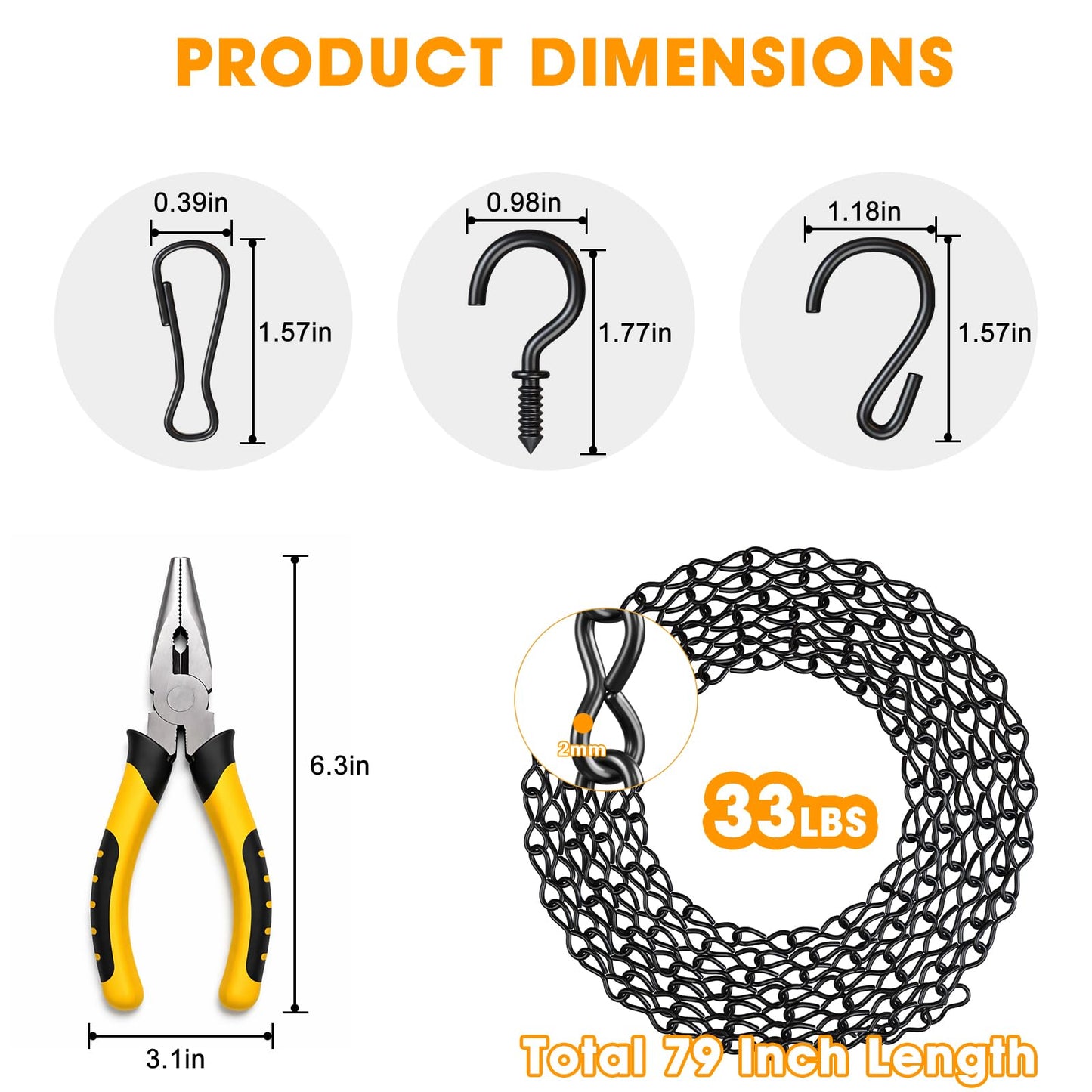 Layboks 79 Inch Black Hanging Baskets Chains - Adjustable Length, Small Hanging Chain with A Great Assortment of Hooks and Pliers for Hanging Bird Feeders,Planters, Billboards,DIY
