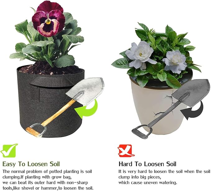5 Pack 1 Gallon Grow Bags with Handles Garden Vegetable Flower Grow Bags Nonwoven Aeration Fabric Pots for Nursery Garden Planting