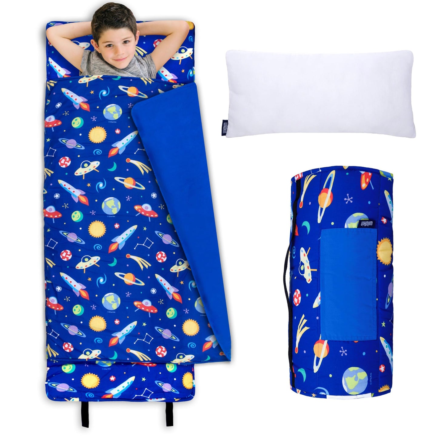 Wildkin Kids Original Nap Mat – Cozy Kids Sleep Mat with Pillow, Ideal for School & Travel - Out of This World
