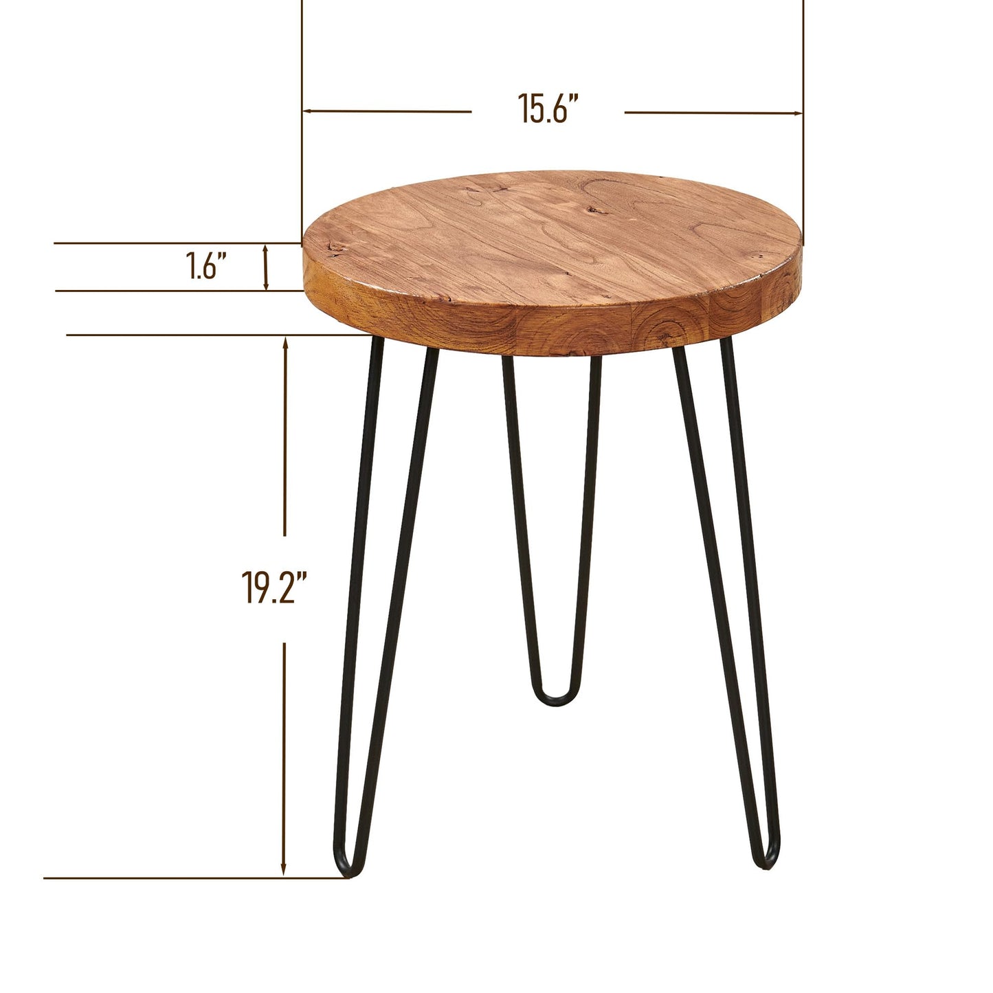 Warmaxx Elm Solid Wood Side Table 15.6" x 15.6" x 20.8"H Round Accent Vintage Coffee End Tables Rustic Plant Stands Living Room Patio Bedroom Nightstand