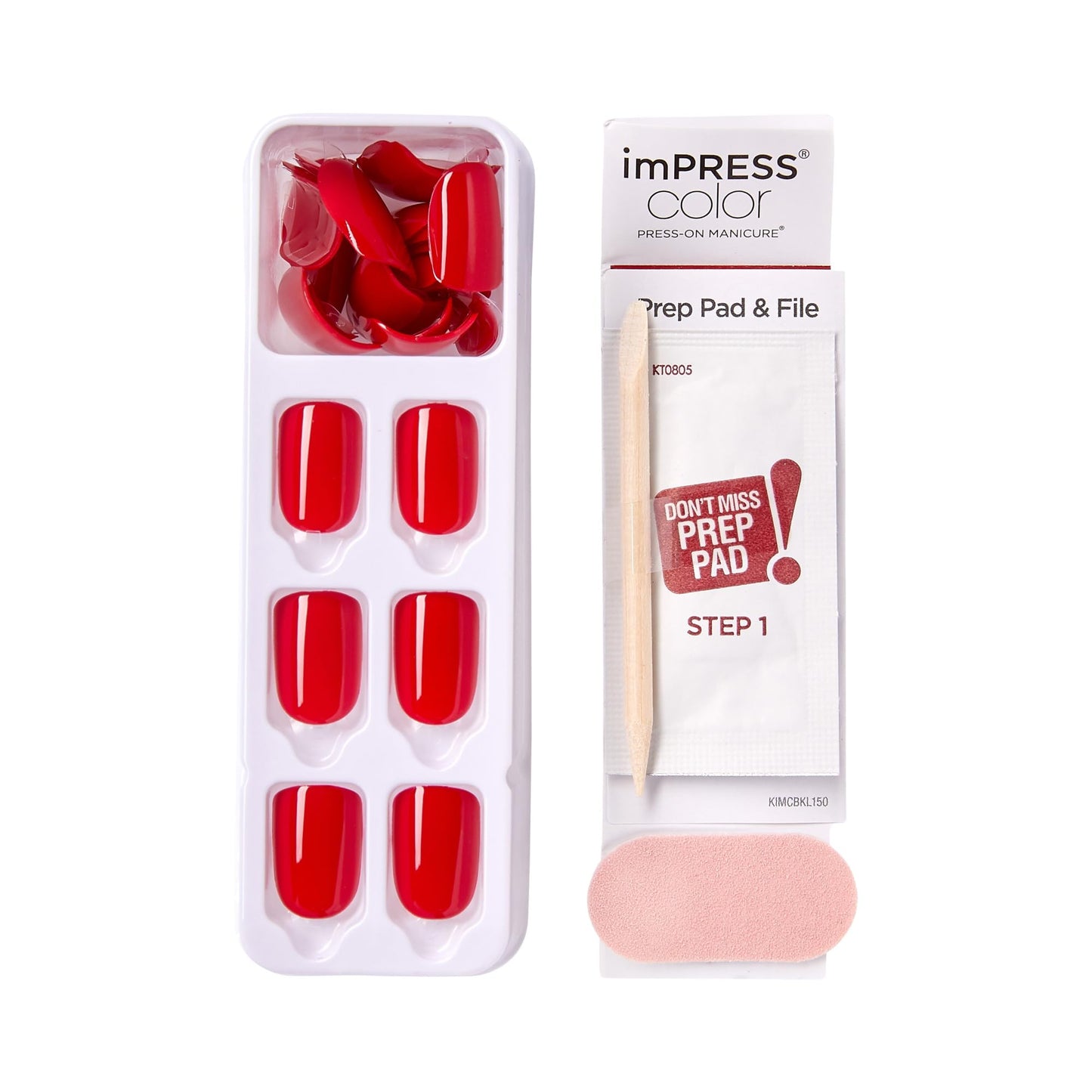 Kiss Impress Color Polish-Free Solid Color Press-On Nails, PureFit Technology, Short Length, 'Reddy or Not', Includes Prep Pad, Mini Nail File, Cuticle Stick and 30 Fake Nails