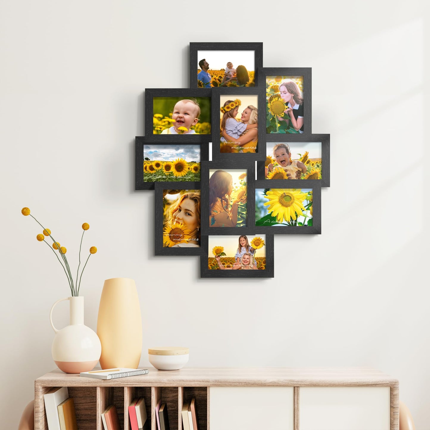 DUENPY 4x6 Picture Frame Collage, 10-Pack Picture Frames Collage Wall Decor, Set with Glass Front, Assembly Required, Black