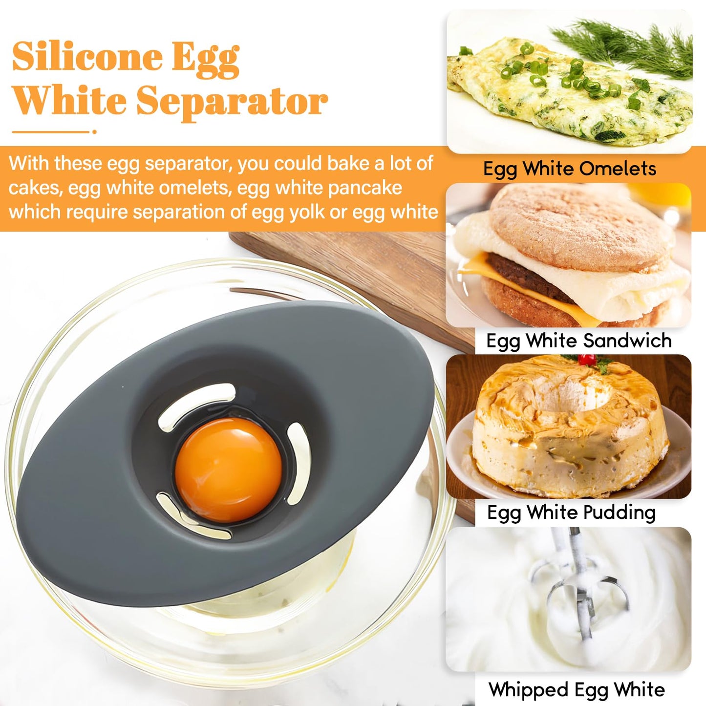 2PCS Silicone Egg Separators, Food-Silicone Egg White Separator, 3-Slit Egg White Separator from Yolk for Baking, Must-Have Egg Separator Tool, Set of 2