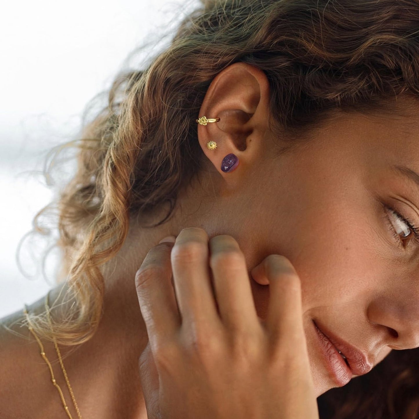 Amethyst Earrings, Irregular Gemstone Purple Amethyst Stud Earrings Stainless Steel, Reiki Healing Crystal Birthstone Earrings for Women(Amethyst)
