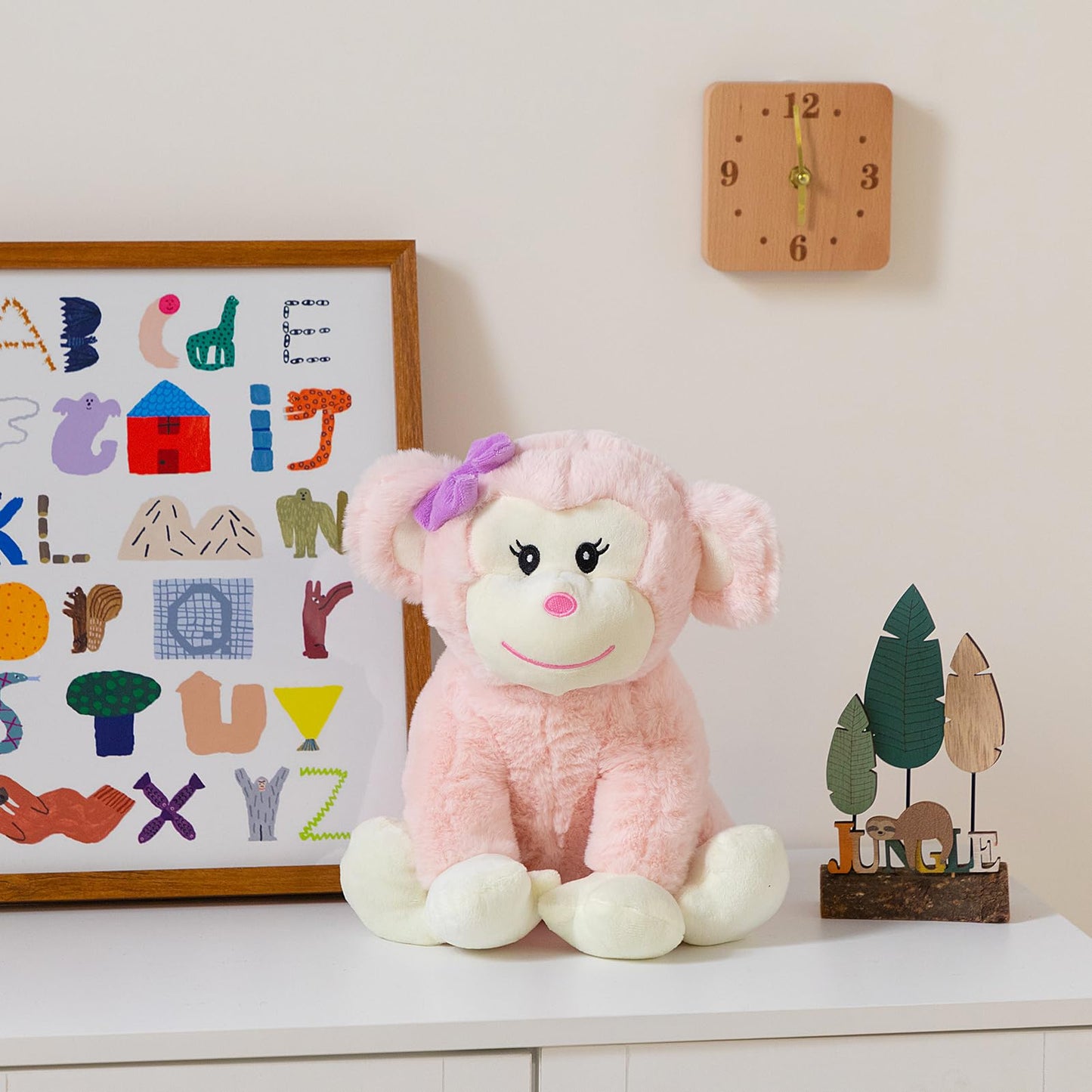 HollyHOME Monkey Stuffed Animal Cute Plush Monkey Toy Birthday for Girls 12 inch Pink