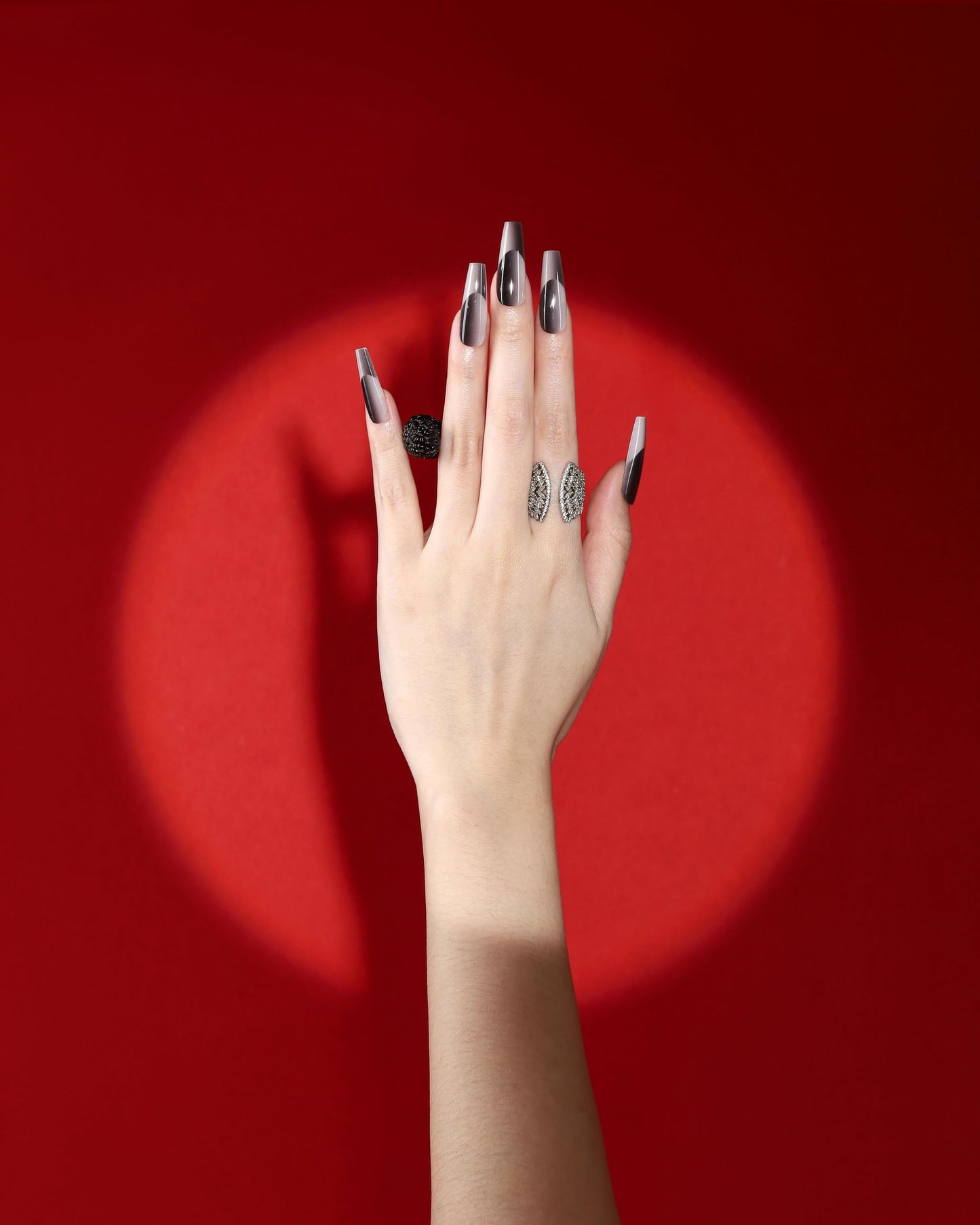 Max’s Press-On Nails 2Tone Collection | 30-Piece Nail Kit including both Glue & Adhesive (Glossy Black)