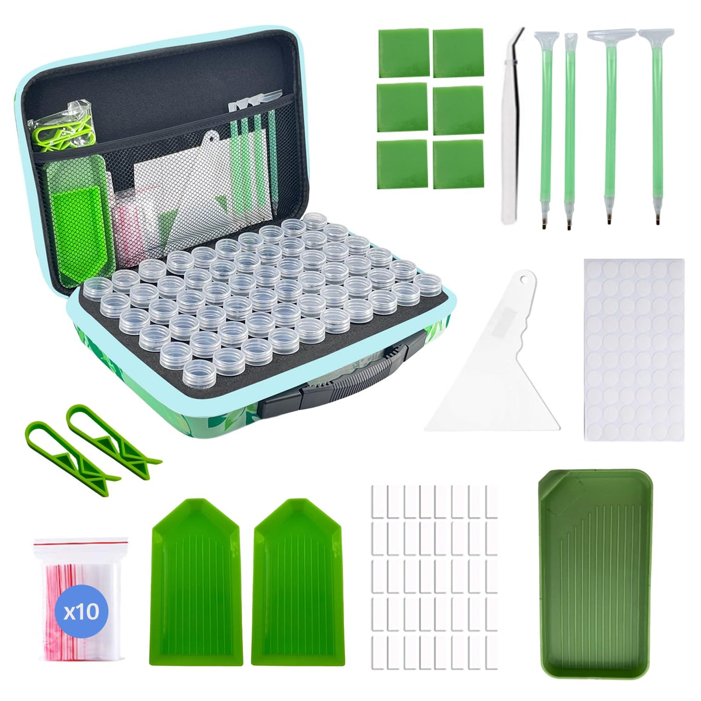LIRUNQIU Diamond Painting Storage Containers, 60 Slots Diamond Painting Accessories and Tools for Diamond Art Organizer Case(Green)