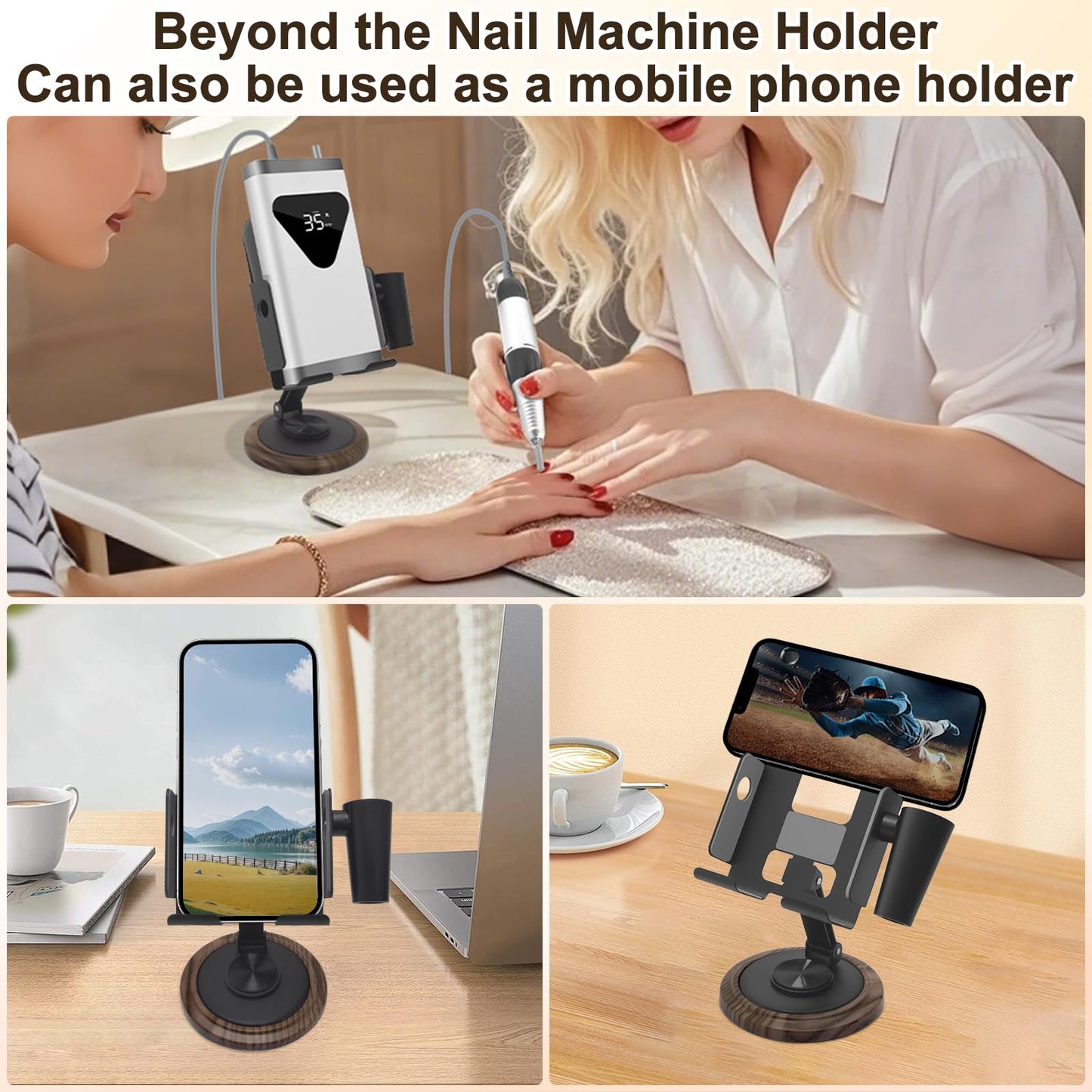 Diesisa Nail Drill Machine Holder - Nail Drill Holder Stand - 360° Rotatable - With Pen Holder - Portable Acrylic Nail Tools - Professional Manicure Tool Organizer for Nail Salon & Home Use - Brown