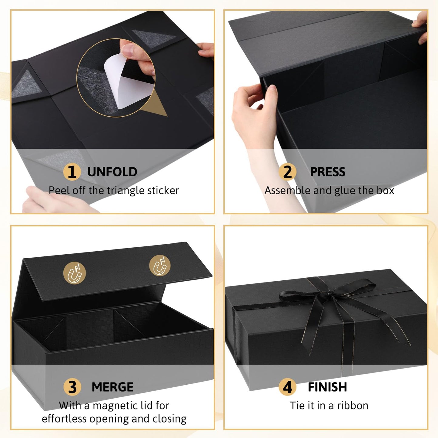 VGOODALL Black Gift Box, 14x8.7x4.3 Inches Large Gift Boxes with Magnetic Lids for Presents Anniversary Wedding Groomsman Proposal Birthday