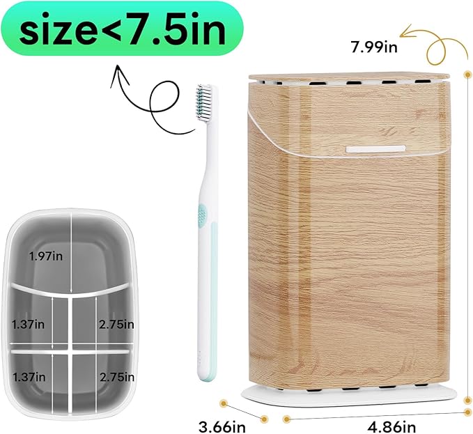 Toothbrush Holders with Cover - 5 Slots Toothbrush and Toothpaste Holde Kids Tooth Brush Holder for Bathroom, Detachable Bathroom Sink Organizer countertop, Wood