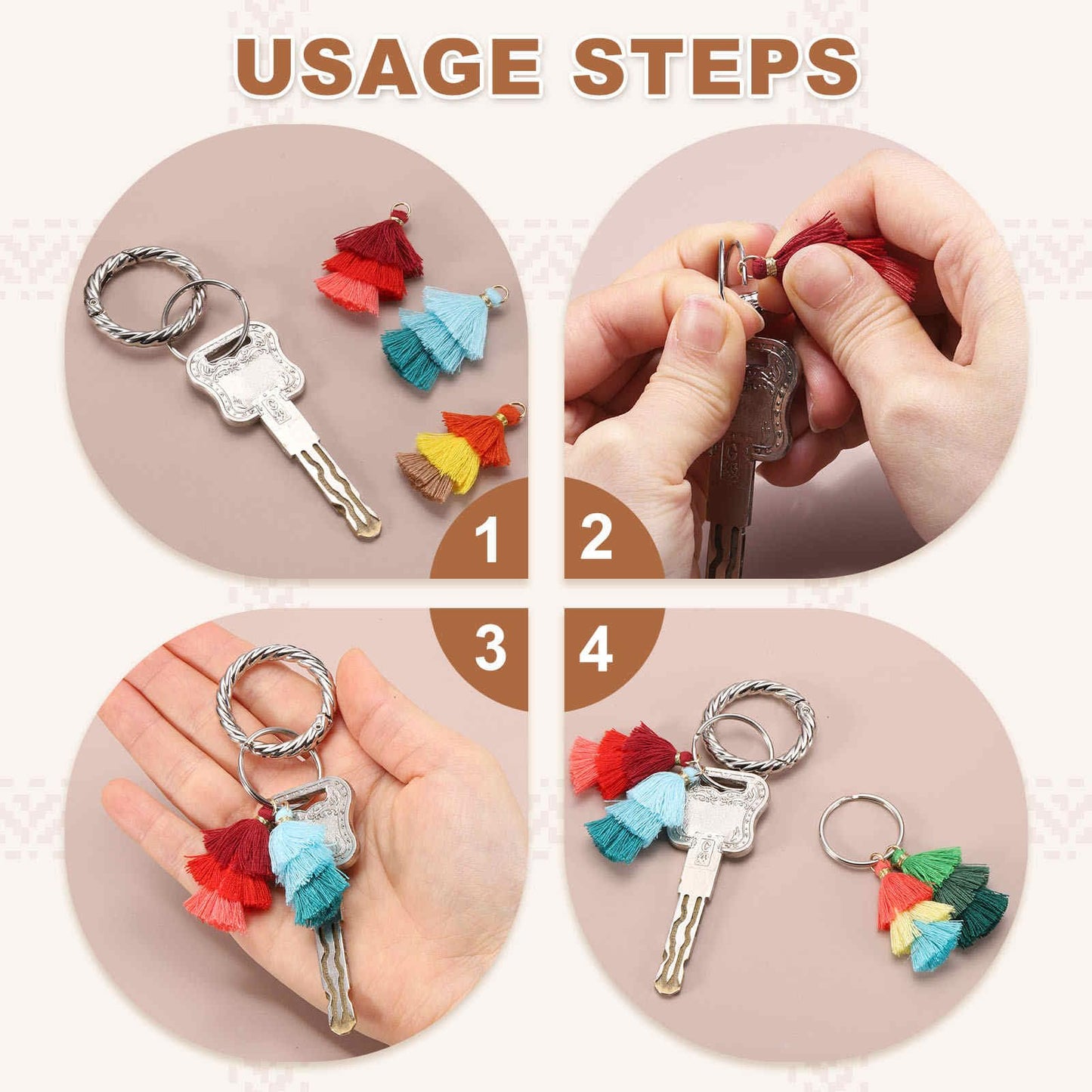 MECCANIXITY Mini Tri-Layered Tassels 1.6" Multi Layers Bohemian Handmade Tassel Bag Charm with Jump Ring for Making Earring Keychain Dreamcatcher DIY Crafts Pack of 25, Red Gradient