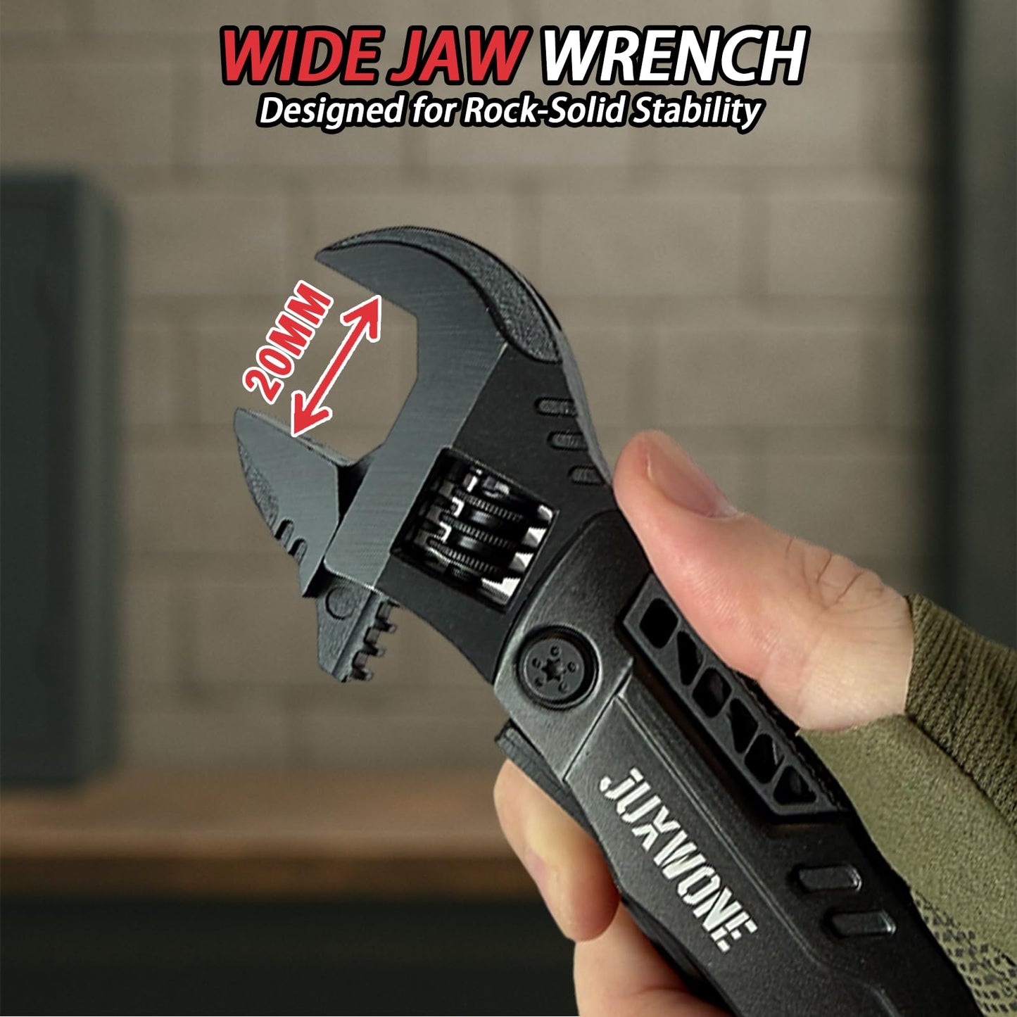 JUXWONE 19-in-1 Multitool Wrench – Stainless Steel Adjustable Wrench with Pliers, Knife, Wire Cutter, Saw, Screwdrivers – Compact EDC Pocket Tool for Camping, DIY Repairs, Gift for Men