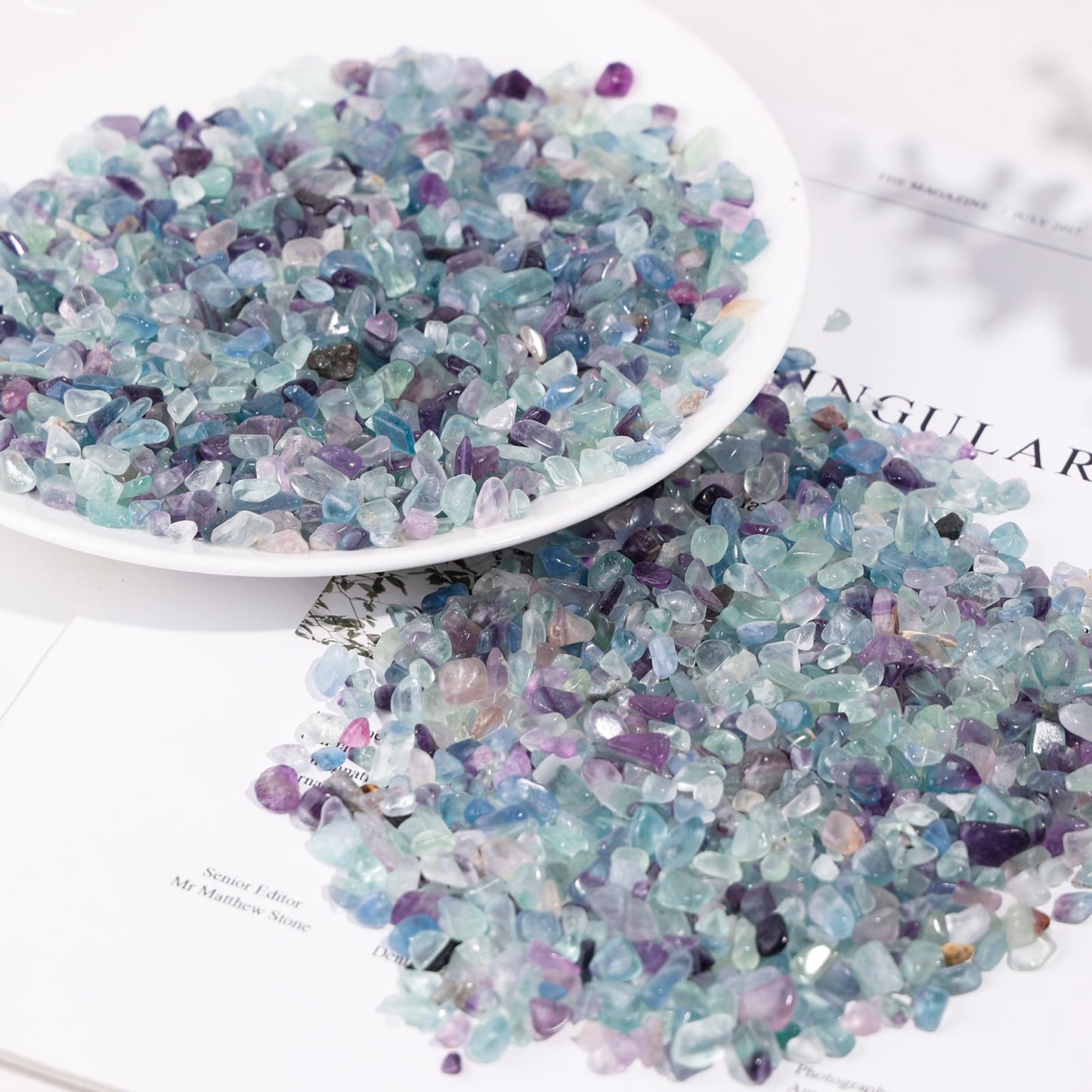 SUNYIK Fluorite Tumbled Chips Stone Crushed Crystal Quartz Pieces Irregular Shaped Stones 1pound(about 460 gram)