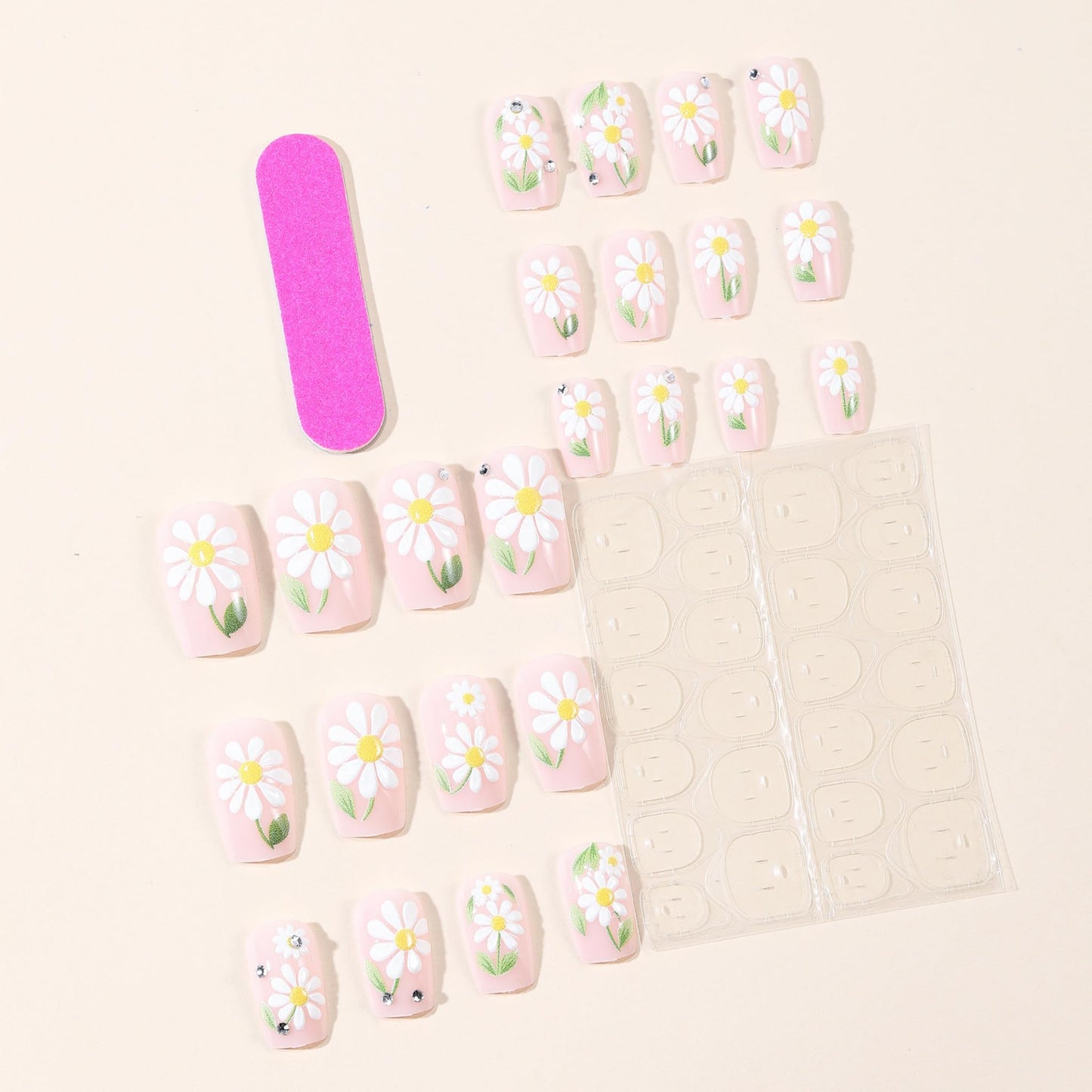 Medium Press on Nails Square Fake Nails Floral Acrylic Nail Press Ons Seeneey Cute Stick on Nail for Women 24pcs