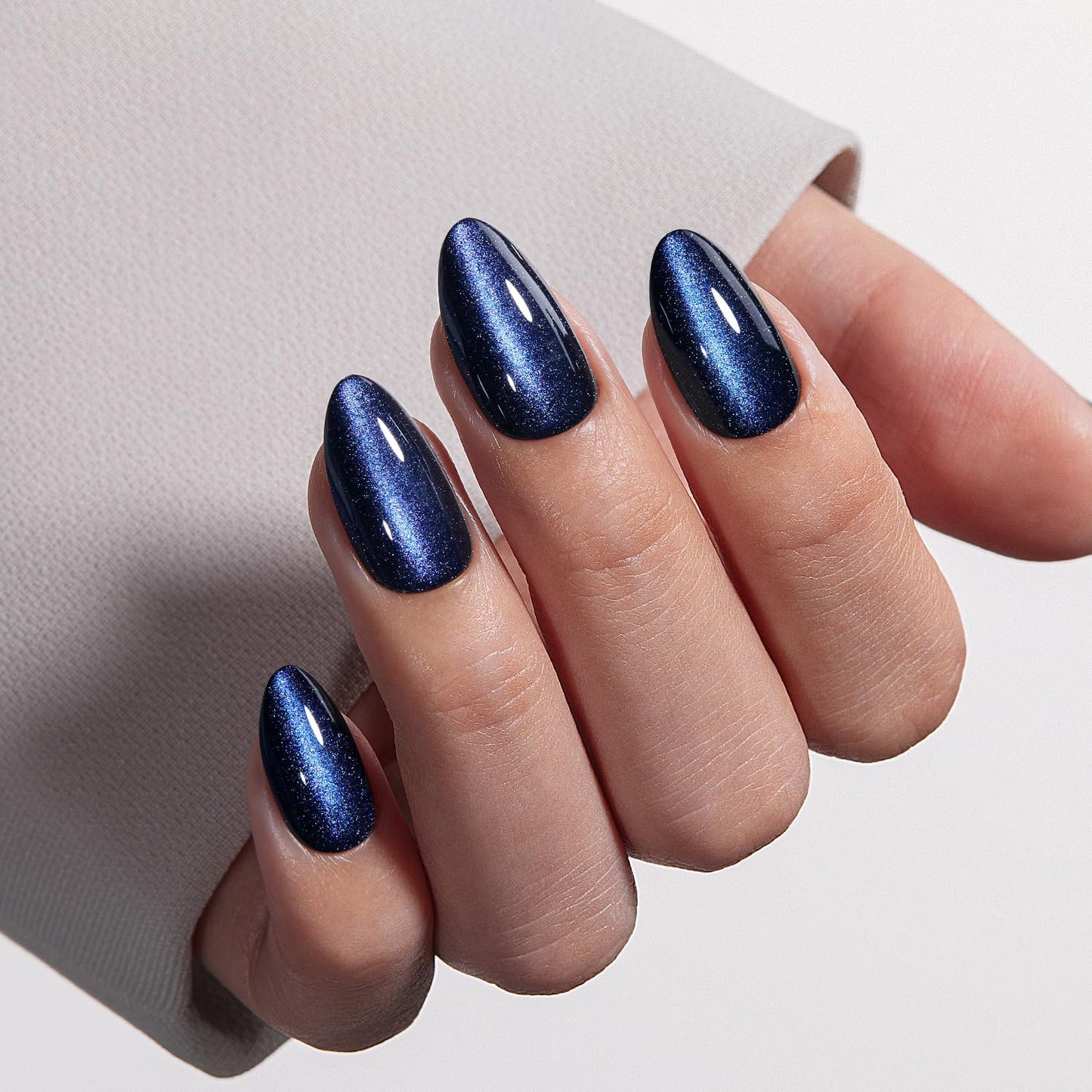 Vsalon Press On Nails Short Almond, Purple Cat Eye French Tip & Blue Cat Eye Chrome Fake Press On Nails Kit