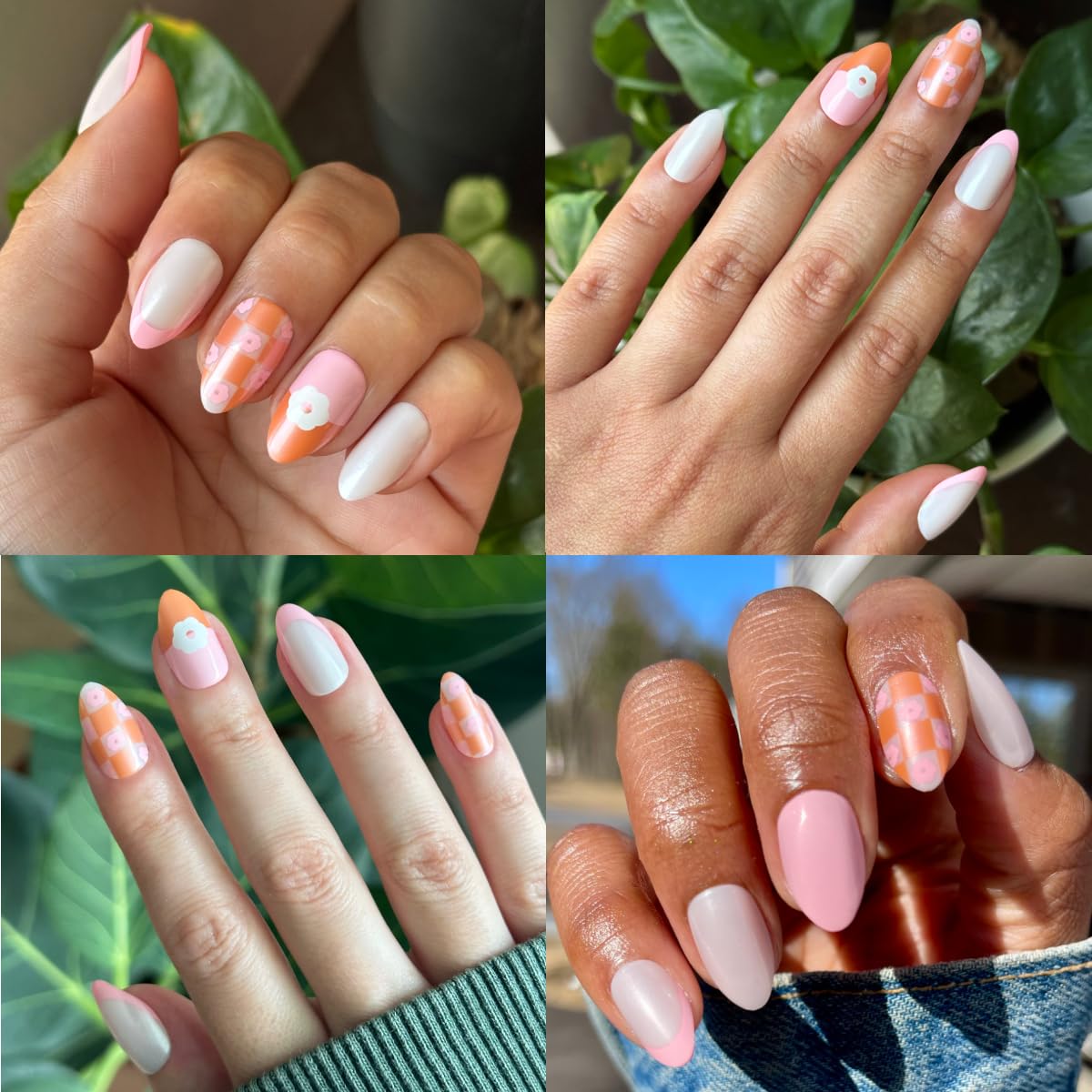 Olive & June Maximalist Instant Mani Press-On Nails (Glue) | 42 Fake Nails, 21 Sizes | Non-Toxic, Long-Lasting Big, Bold Gorgeous Realistic Look | Medium, Almond | Chrome Flower Mixed Pack