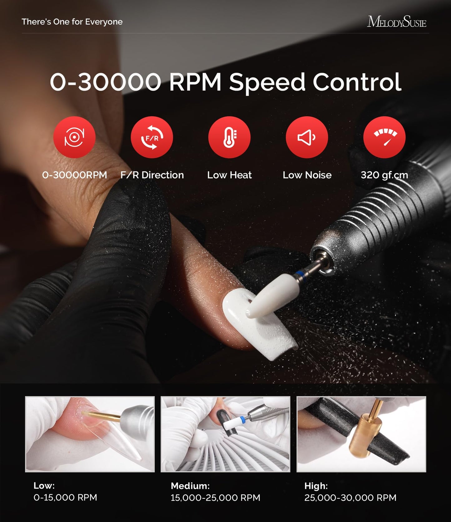 MelodySusie Advanced Desktop Rechargeable Nail Drill with Built-in Bit & Handpiece Storage Holders, SC320A 30000RPM E-File for All Manicure Shaping & Gel Removal, Ideal for Nail Artists & Home Use