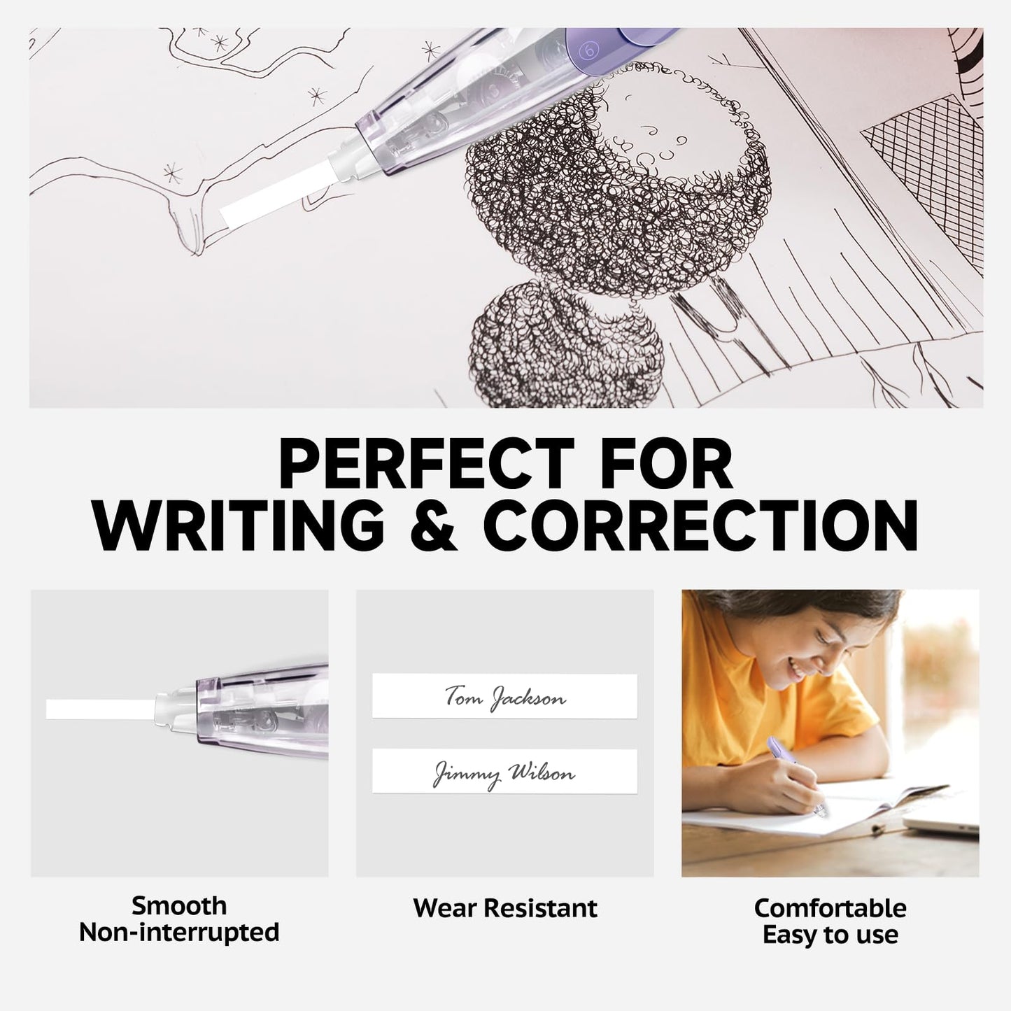KILINEO Refillable Retractable White Correction Tape, Pen Shaped White Smooth Pull Out Japanese Aesthetic Cute Correction Tape for Office Supplies, 3 PCS (ZH-99)