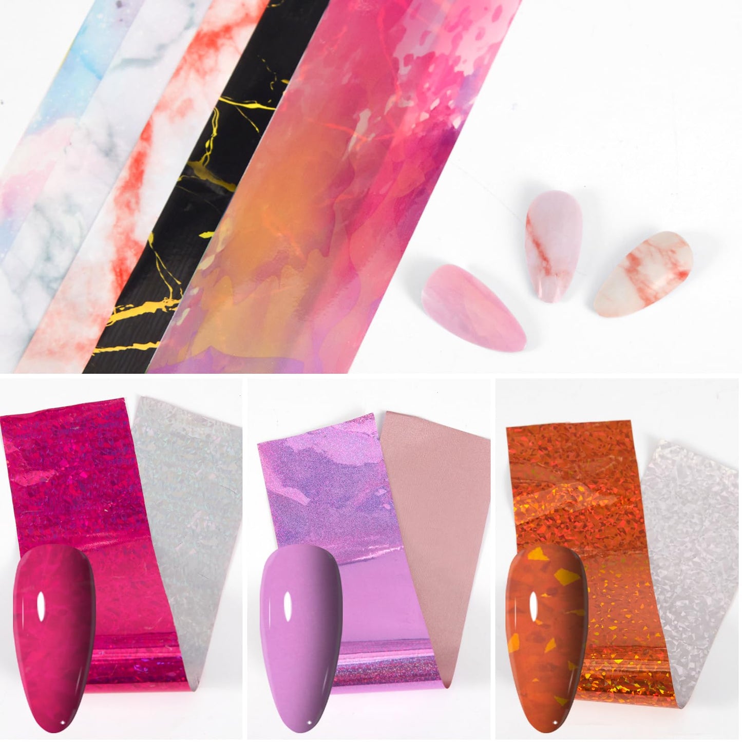 JERCLITY 300 Sheets Nail Foil Transfer Stickers Set Aurora Iridescence Gradient Nail Foils Transfer Nail Art Laser Solid Color Design Foil Sheets for Women Girls