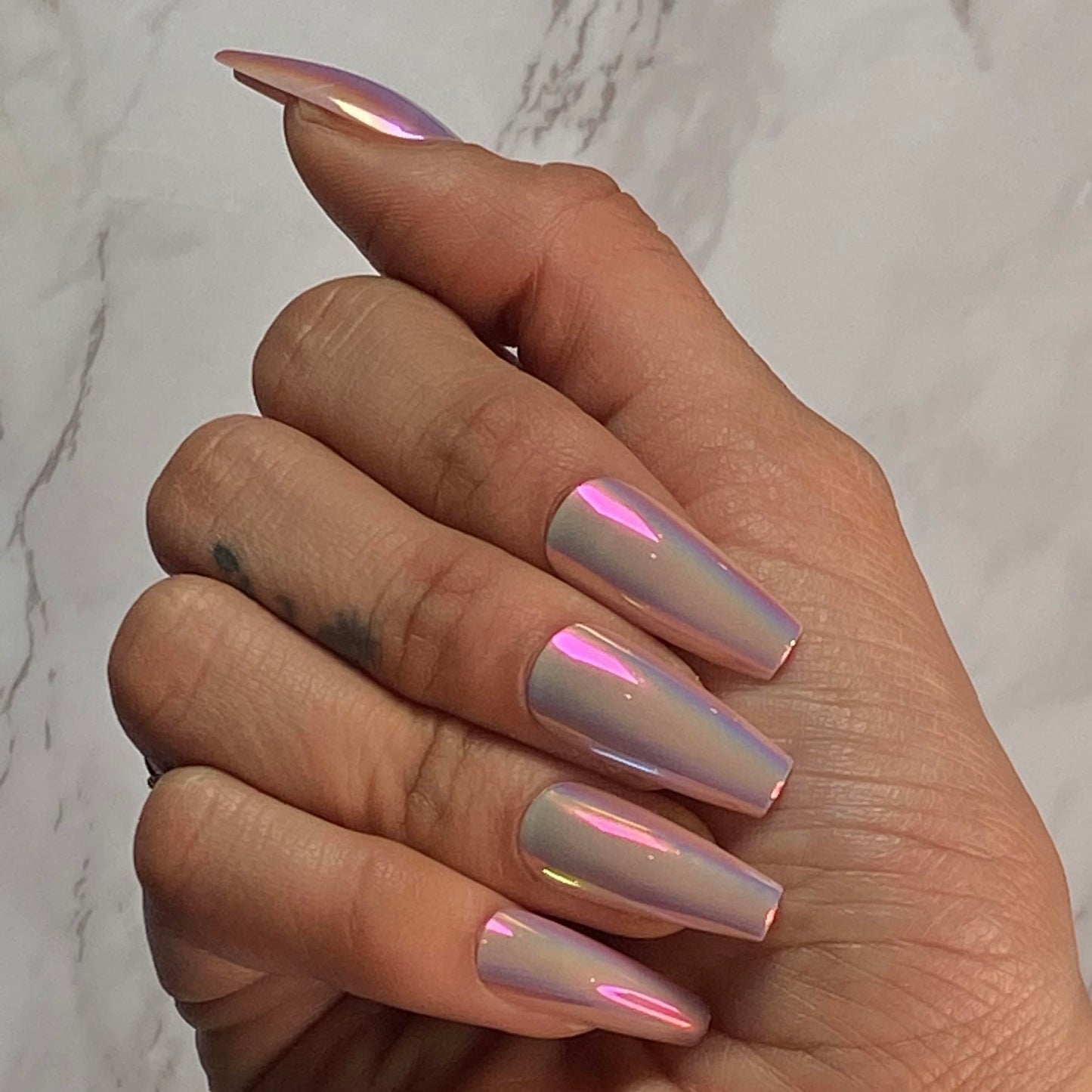 TEAL CHROME Press-On Nails by Lavaa Beauty | Long Coffin | Chrome Teal/Purple Coffin Nails