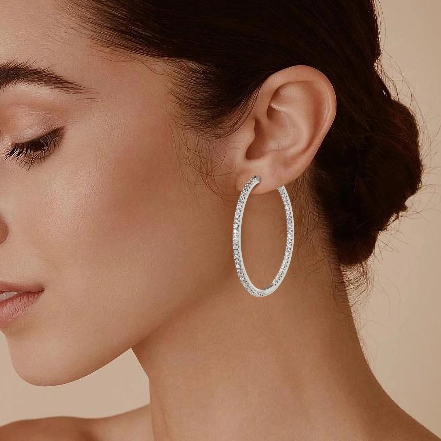 Gacimy Silver Hoop Earrings for Women, 50mm Cubic Zirconia Hoop Earrings, 14K White Gold Plated Brass with 925 Sterling Silver Post
