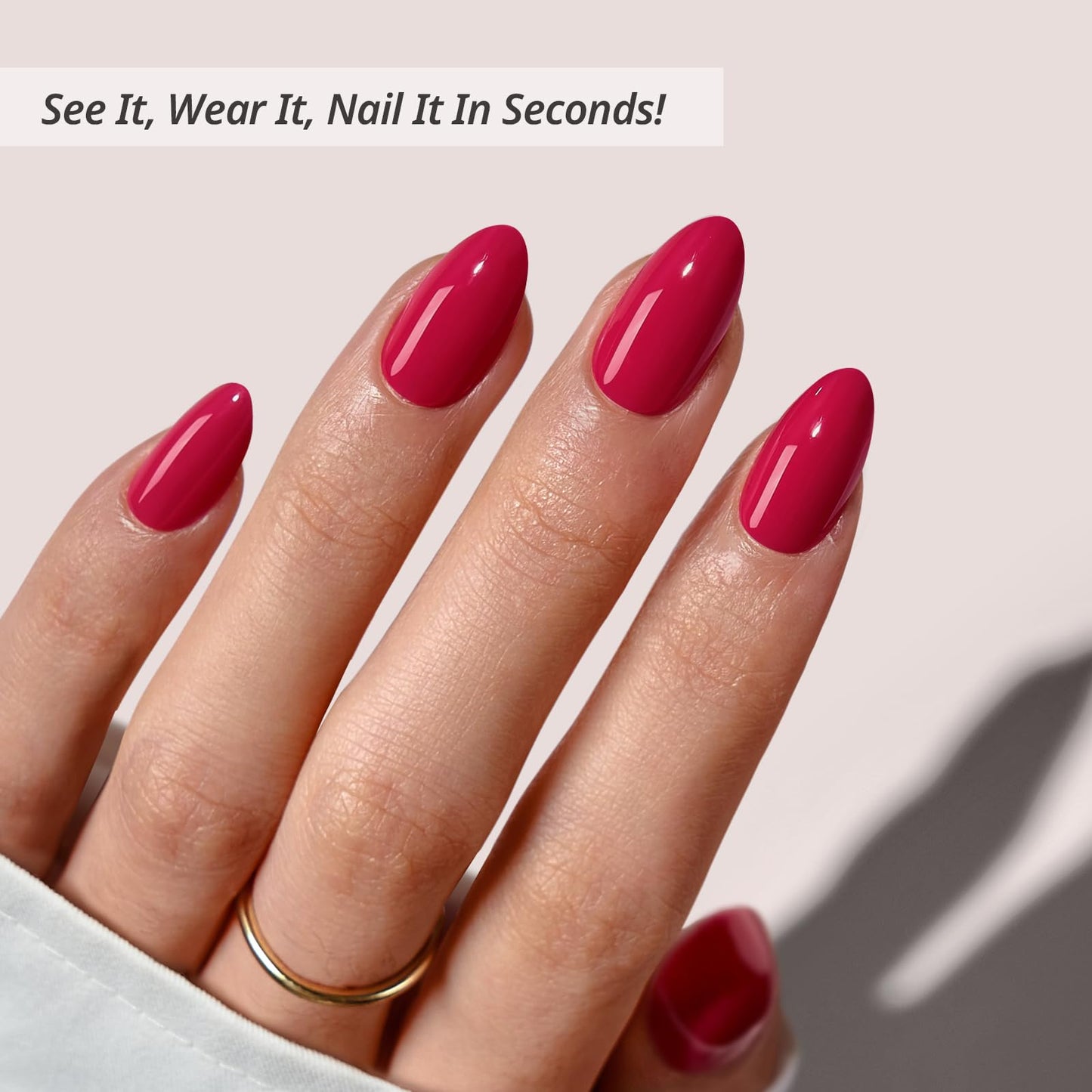 BTArtbox Press On Nails Almond - Raspberry Red Short Press On Nails with Glue for Women, Opaque Soft Gel Glue On Nails in 16 Sizes - 32 Stick On Nails Kit, Berry Blod
