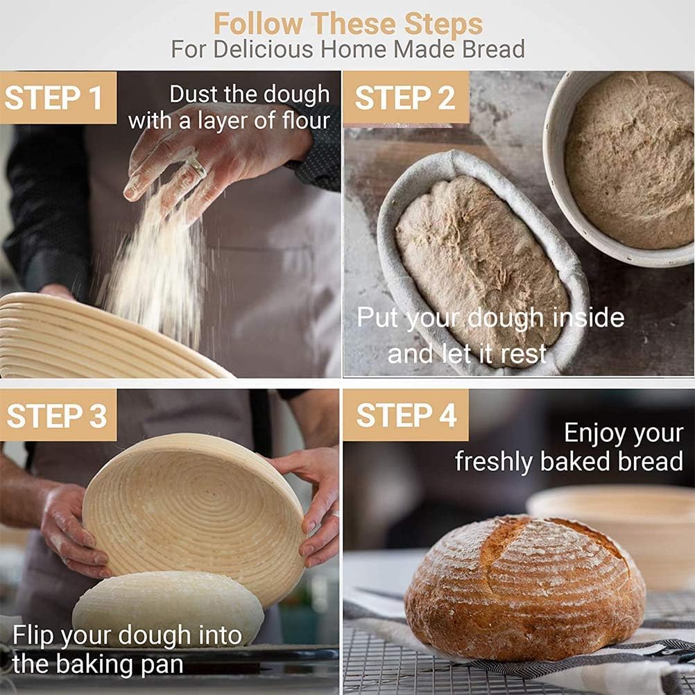 Banneton Bread Proofing Basket 2 pack 10 inch Oval Basket with Liner, Bread Proofing Basket Perfect for Professional & Home Sourdough Bread Baking, Artisan Sourdough Bread (Set of 2 pack 10" Oval)