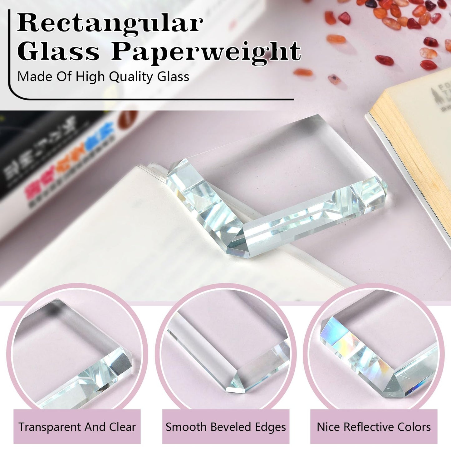 Lainballow 2 Pack Rectangular Glass Paperweight, Paperweight Decorative Blocks, Clear Glass Tiles for Crafts, Home Decoration, Ornaments Book, Maps