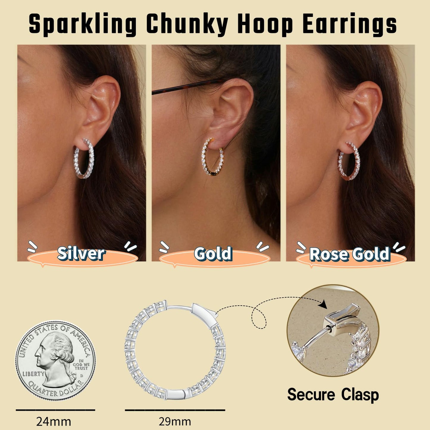 WOSTU Rose Gold Cubic Zirconia Hoop Earring - Hypoallergenic Copper Earring for Women for Special Occasions