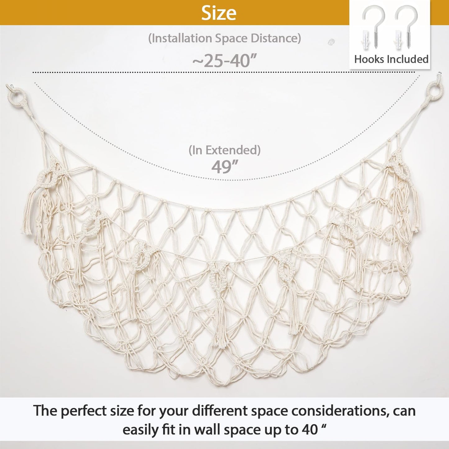 YKBU Stuffy Animal Net for Stuffed Animals Storage Hammock Macrame Stuffed Animal Toy Display Plush Toy Holder Wall Hanging Net for Stuffed Animal Display (Cream,49" W)