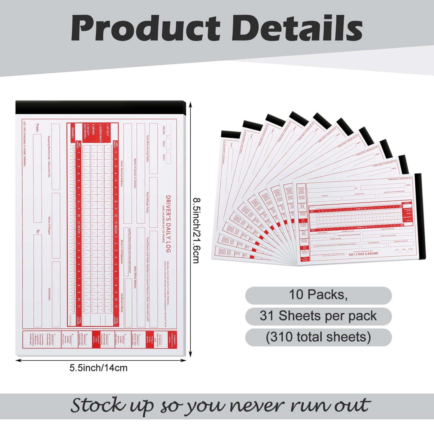 Weekgrat 10 Pack 2026 New Driver Daily Log Book 8.5" x 5.5" Log Book with Detailed Driver Vehicle Inspection Report Recap for Truck, 2-Ply Carbonless (Typical)