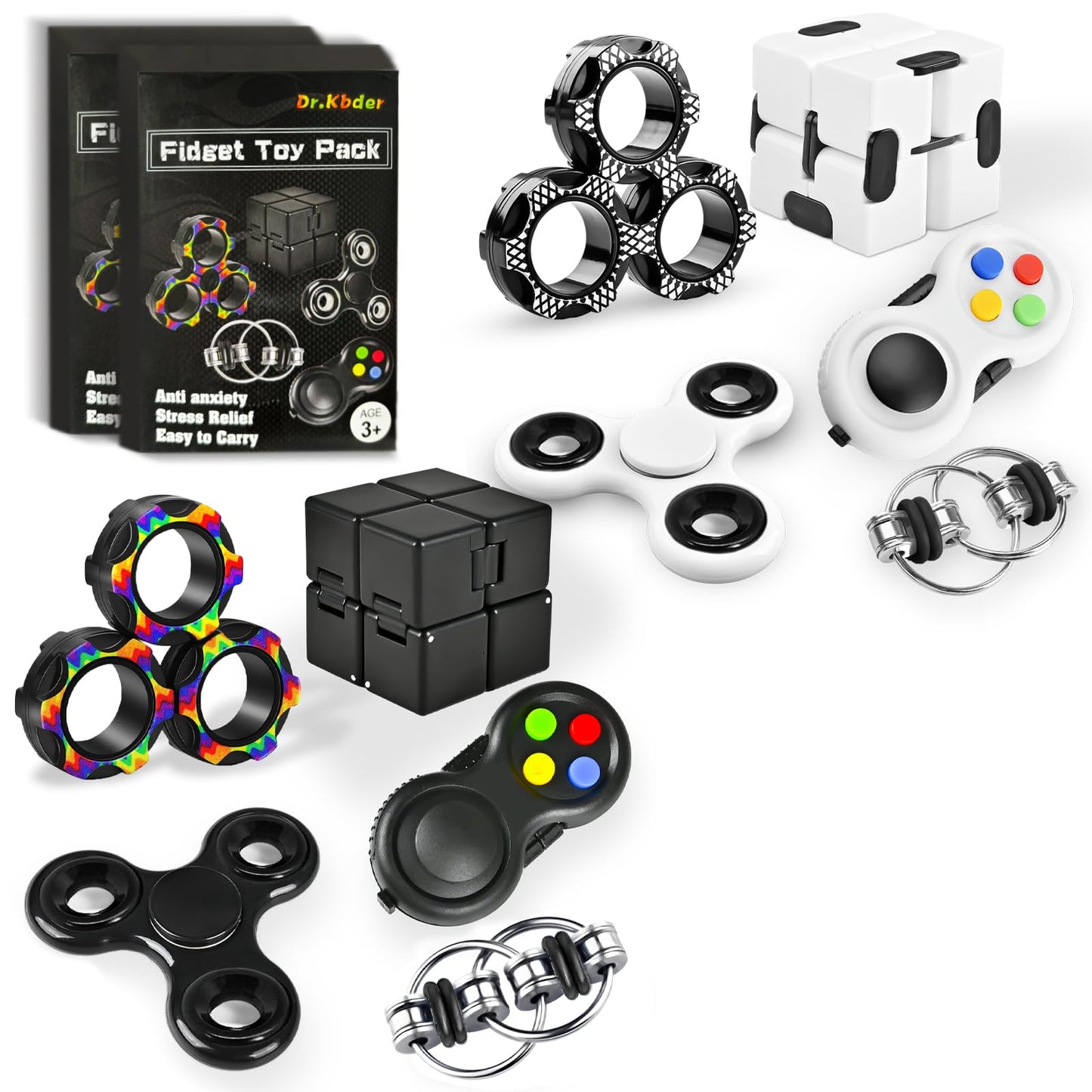 Dr.Kbder Fidget Toys Adults Set, Easter Basket Stuffers Gift for Kids Teen Cool Gadget Sensory Pack with Figette Spinner Cube ADHD Anxiety Relief Stress Magnetic Ring Office Desk Manget Toy for Boys…