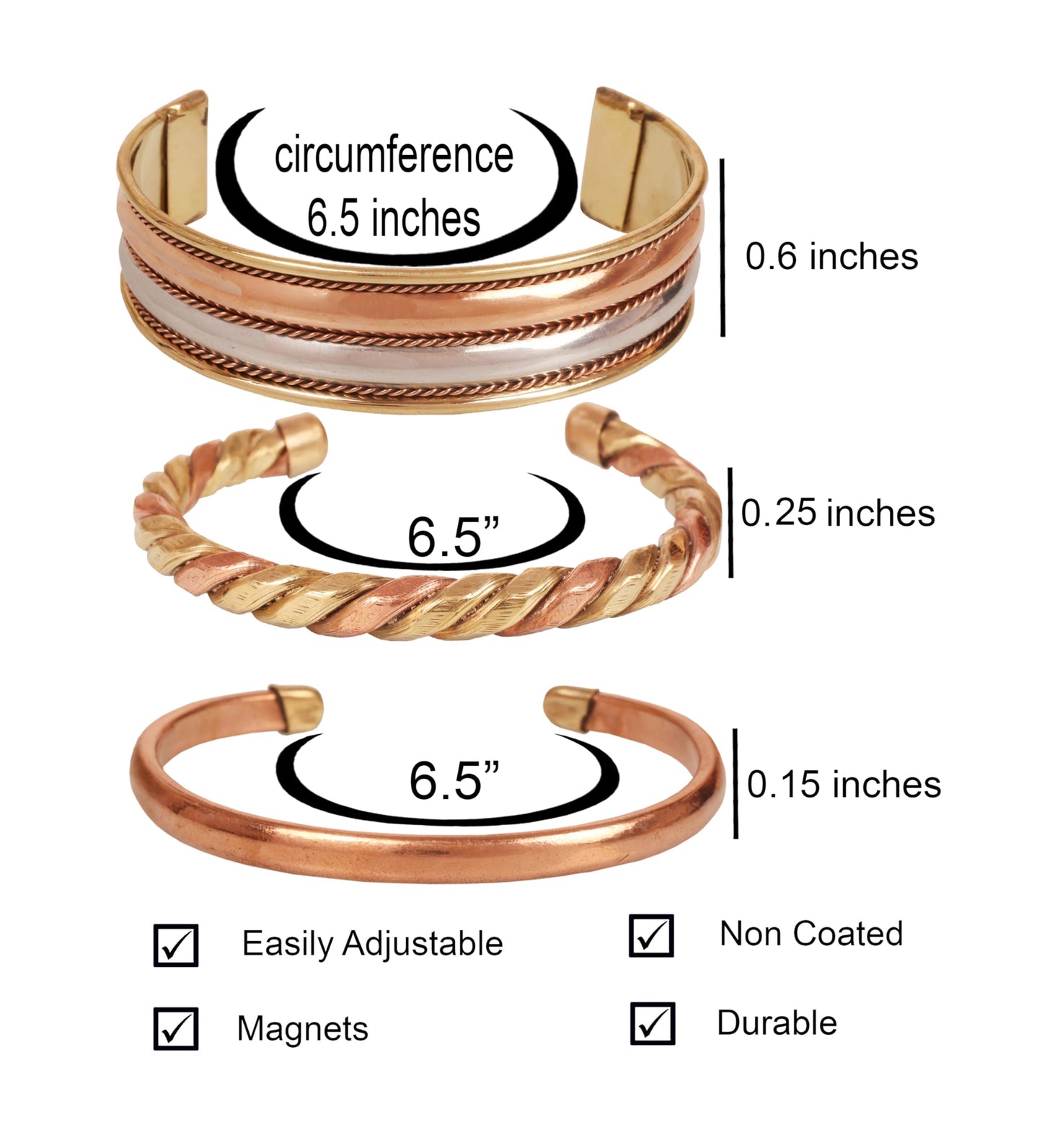 Touchstone copper bracelets | gift for men women |adjustable 100% pure solid real jewelry | handmade bracelet set combo | rope braided tibetan bangles. Set of 3 different designs