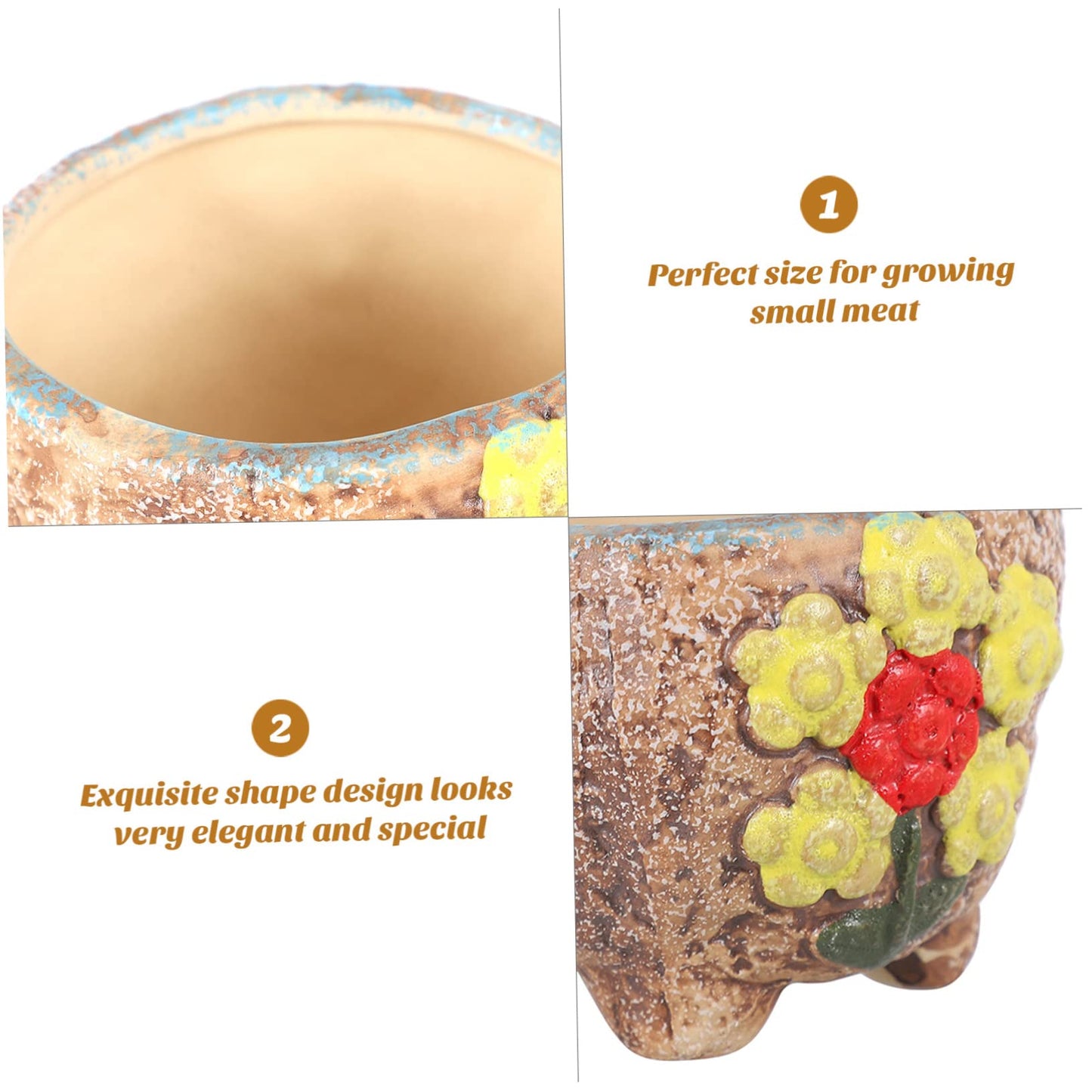 VINTORKY Small Ceramic Bonsai Pot for Succulents Hand Painted Flower Pots Elegant Home Decor 2 Pack