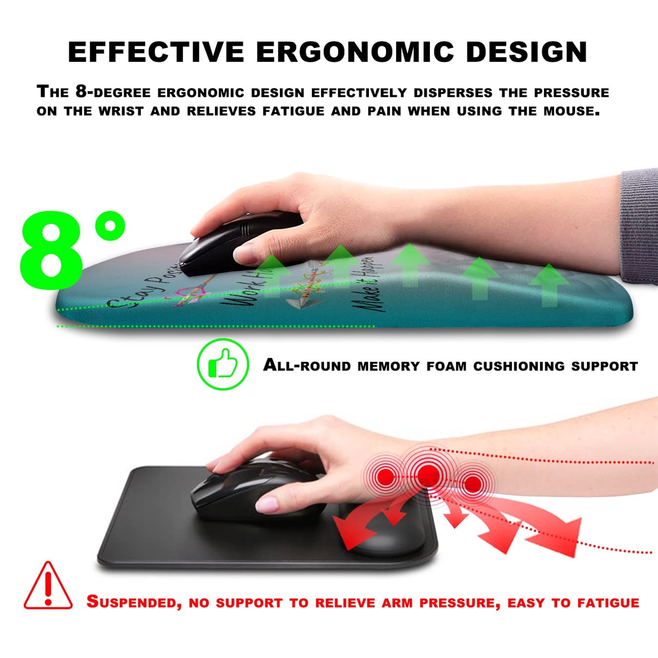 KUOSGM Mouse Pad Wrist Support, Ergonomic Mouse Pad with Massage Dot, Comfortable Computer Mouse Pad for Laptop, Wrist Rest Pain Relief Mousepad with Non-Slip PU Base for Office & Home, 12 x 8 in