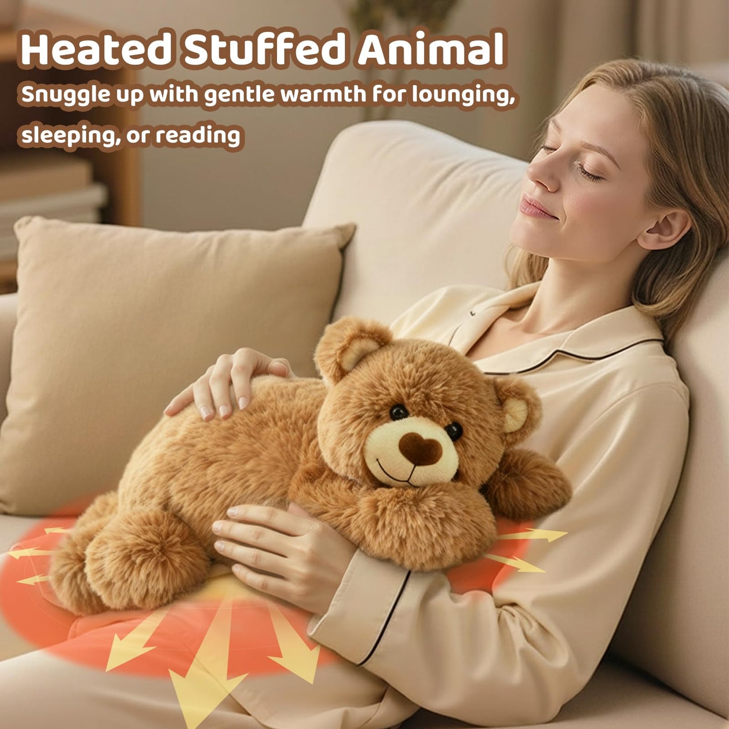 Mewaii Weighted Stuffed Animals for Adults & Kids, 2-5 lbs - 23" Heatable Coolable Bear Plush, Microwavable Adjustable Removable Inner Pad, Realistic Hug Comfort Gift (Brown)
