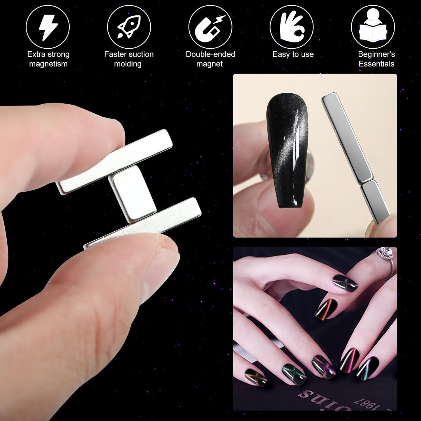 vnjaoi 9 Pieces Cat Eye Nail Magnet for Nails Magnetic Gel Polish Cat Eye Nail Polish Magnet Stick Nails Design Tools for DIY Home, Salon, Studio