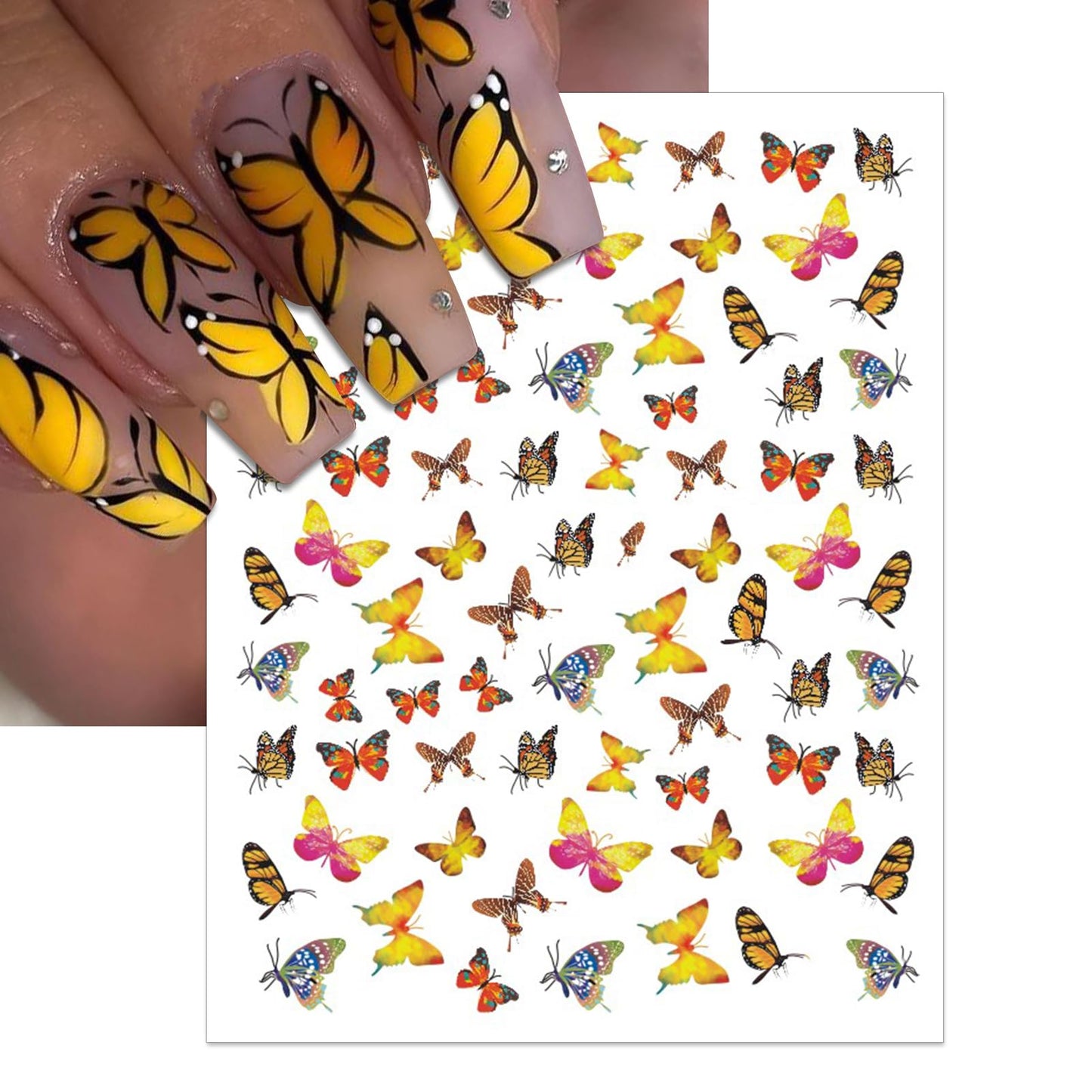 IDDFEVE 12 Sheets Butterflies Nail Art Stickers, Self-Adhesive 3D Butterflies Wings Nail Decals, Variety Color Glitter Design Nail Decorations