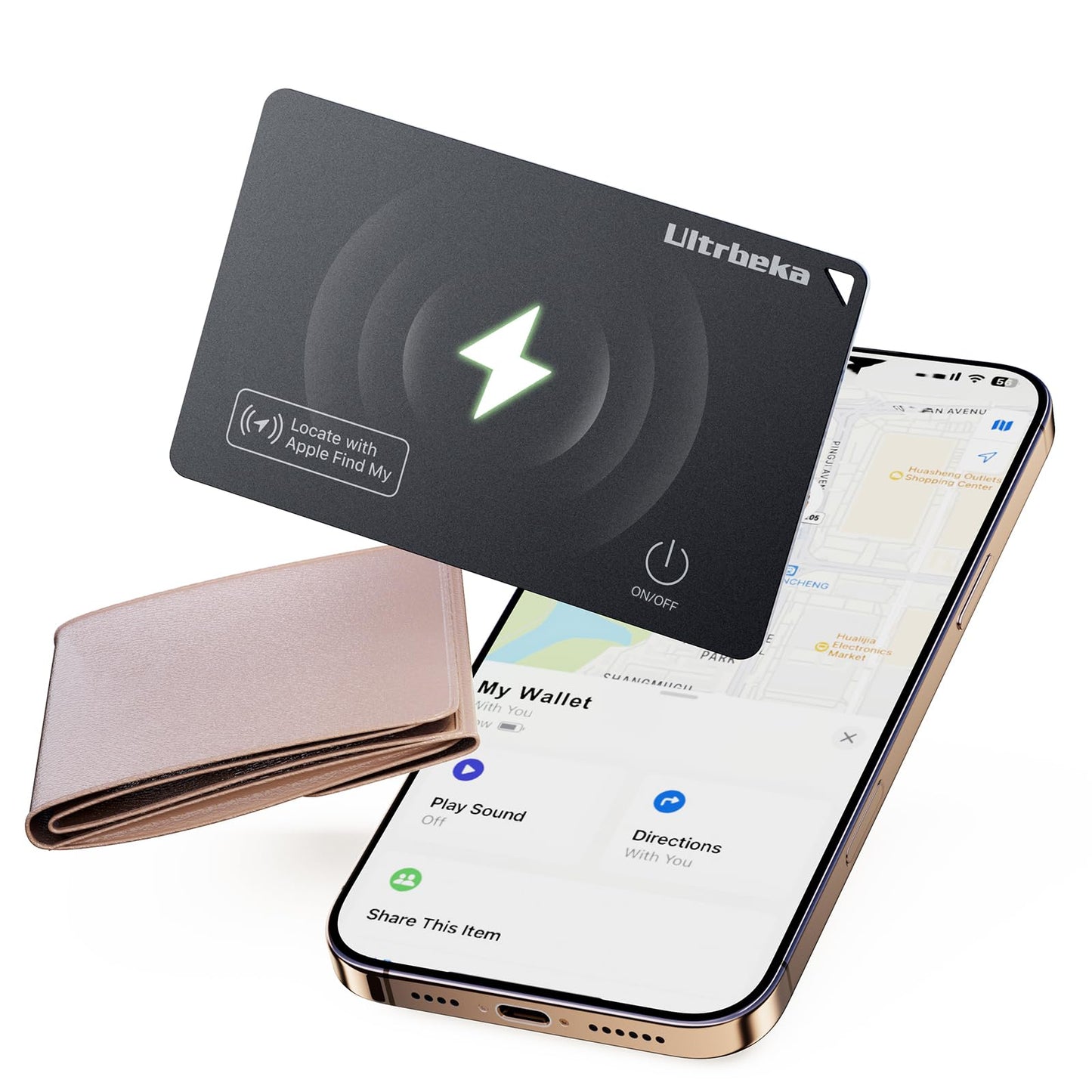 Ultrbeka Ultra-Thin Wallet Tracker Card, Rechargeable 0.094in IP68 Waterproof Bluetooth Tracker for Wallets, Passport, Work with Apple Find My, Card Locator [Apple MFi Certified] iOS Only