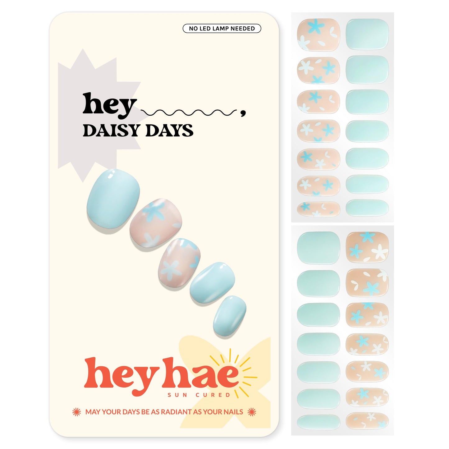 Heyhae Semi Cured Gel Nail Strips | No LED Lamp Needed | Spring, Marble, Pink | Easy Apply & Remove, Salon Quality | Includes 28 Strips, 1 Prep Pads, Nail File & Wooden stick - Hey, Daisy Days