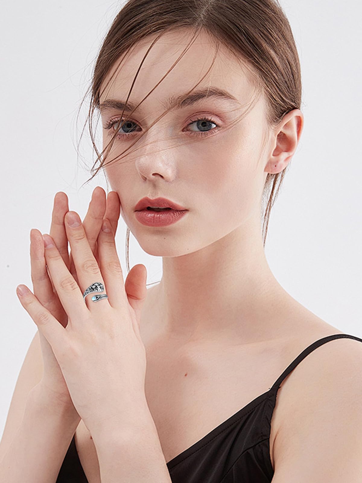Midari Easter Bunny Spoon Rings for Women 925 Sterling Silver Cute Bunny Adjustable Rabbit Moonstone Rings Abalone Open Spoon Thumb Rings Bunny Jewelry for Women Men Birthday Easter Gifts